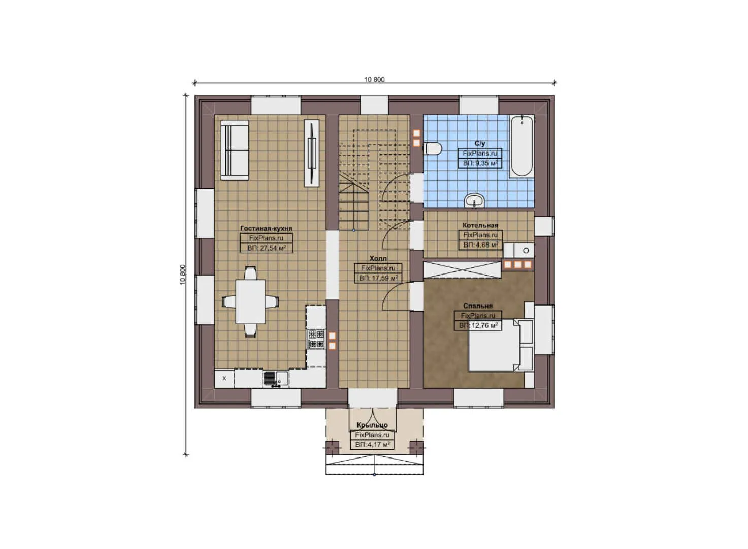 F-8990 - Планы двухэтажного дома 11 на 11, площадью 370 м² с террасой и 9 спальнями