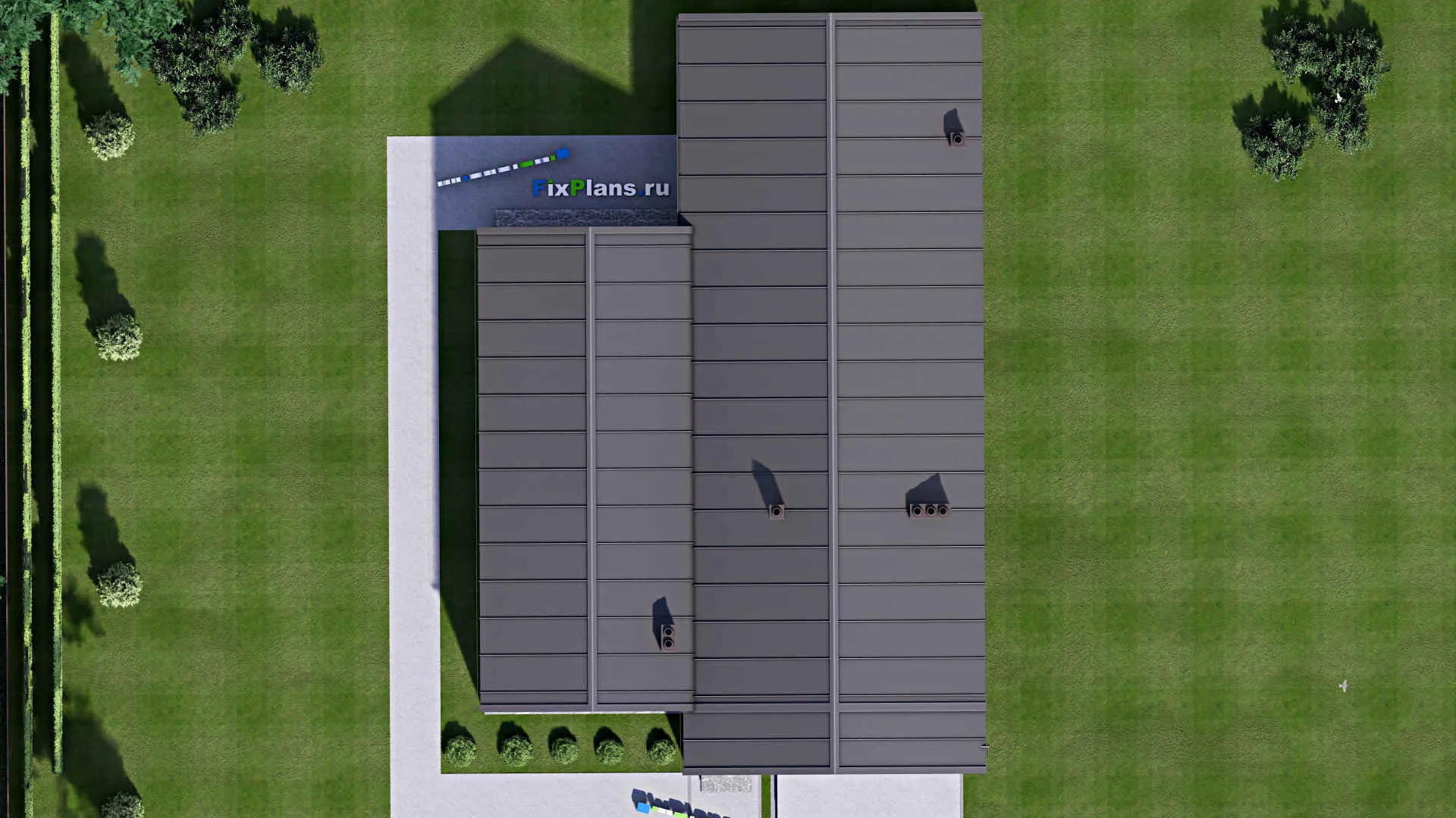 F-16073 - Проект одноэтажного дома 15 на 23, площадью 230 м² с террасой, гаражом на 2 машины и 4 спальнями