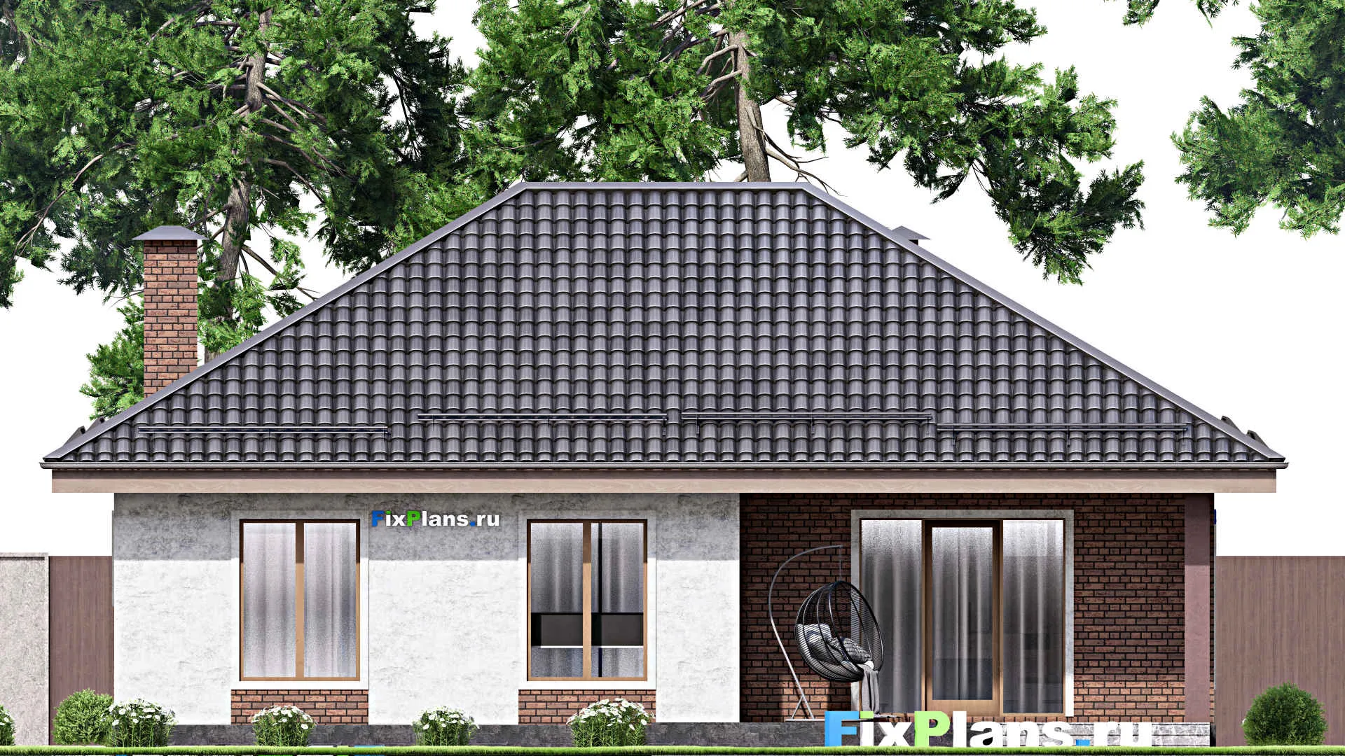 F-12950 - Проект одноэтажного дома 12 на 14, площадью 120 м² с террасой и 3 спальнями