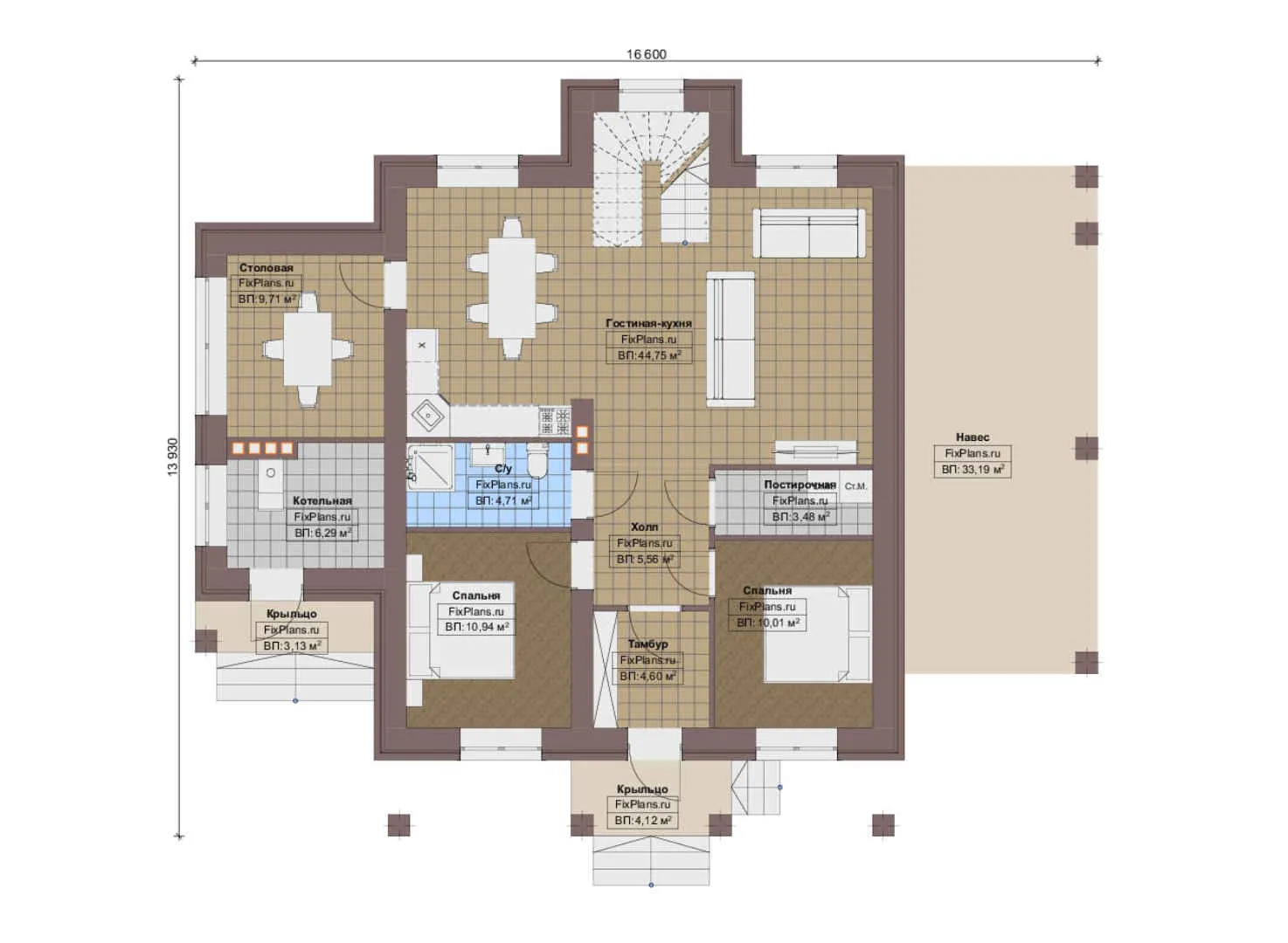 F-9800 - Планы дома с мансардой 14 на 17, площадью 220 м² с балконом и 4 спальнями