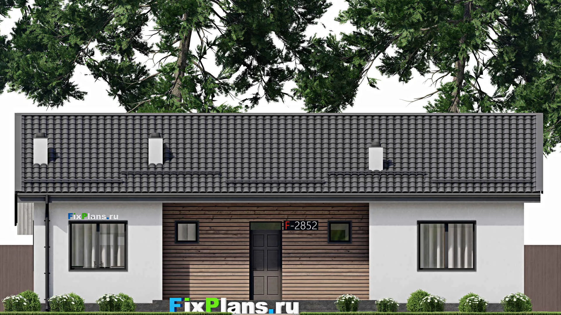 F-2852 - Проект одноэтажного дома 10 на 15, площадью 130 м² с террасой и 3 спальнями
