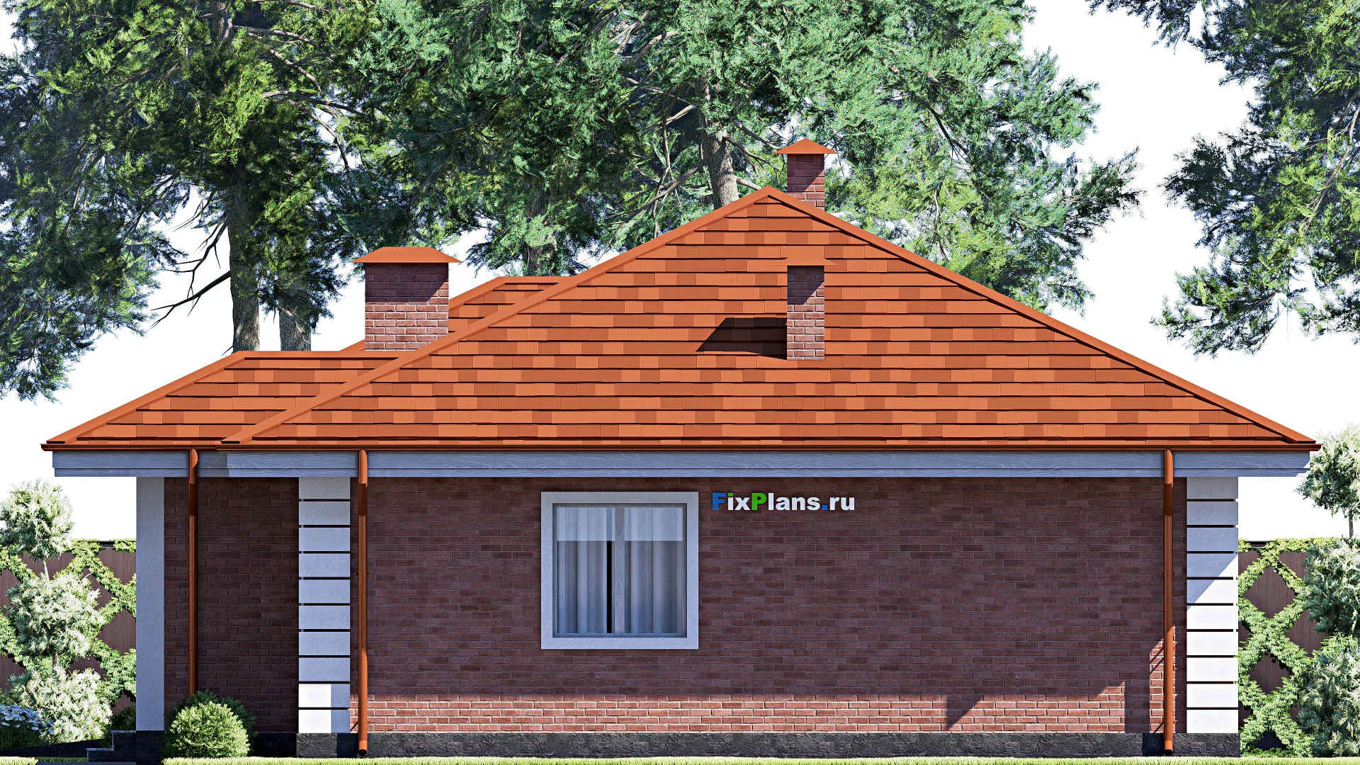 F-17045 - Проект одноэтажного дома 12 на 13, площадью 120 м² с гаражом на 2 машины и 2 спальнями