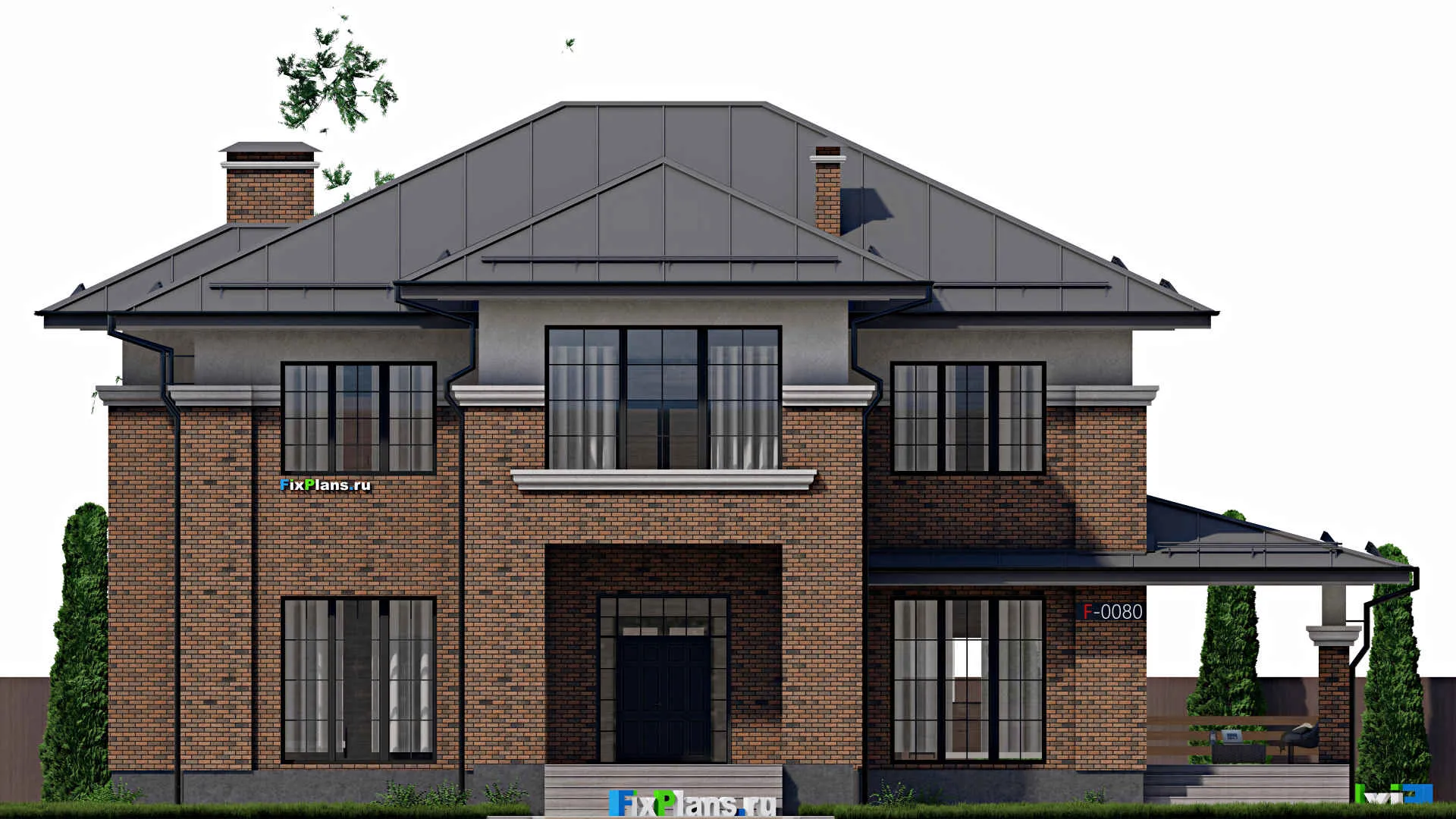 F-0080 - Проект двухэтажного дома 17 на 21, площадью 360 м² с террасой и 4 спальнями