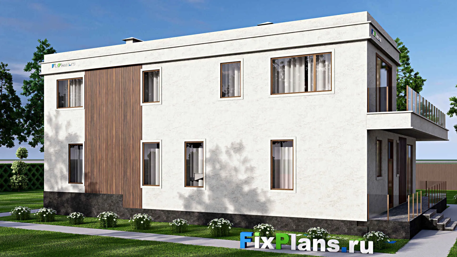 F-14696 - Проект двухэтажного дома 13 на 18, площадью 350 м² с террасой, балконом, баней, бассейном и 3 спальнями