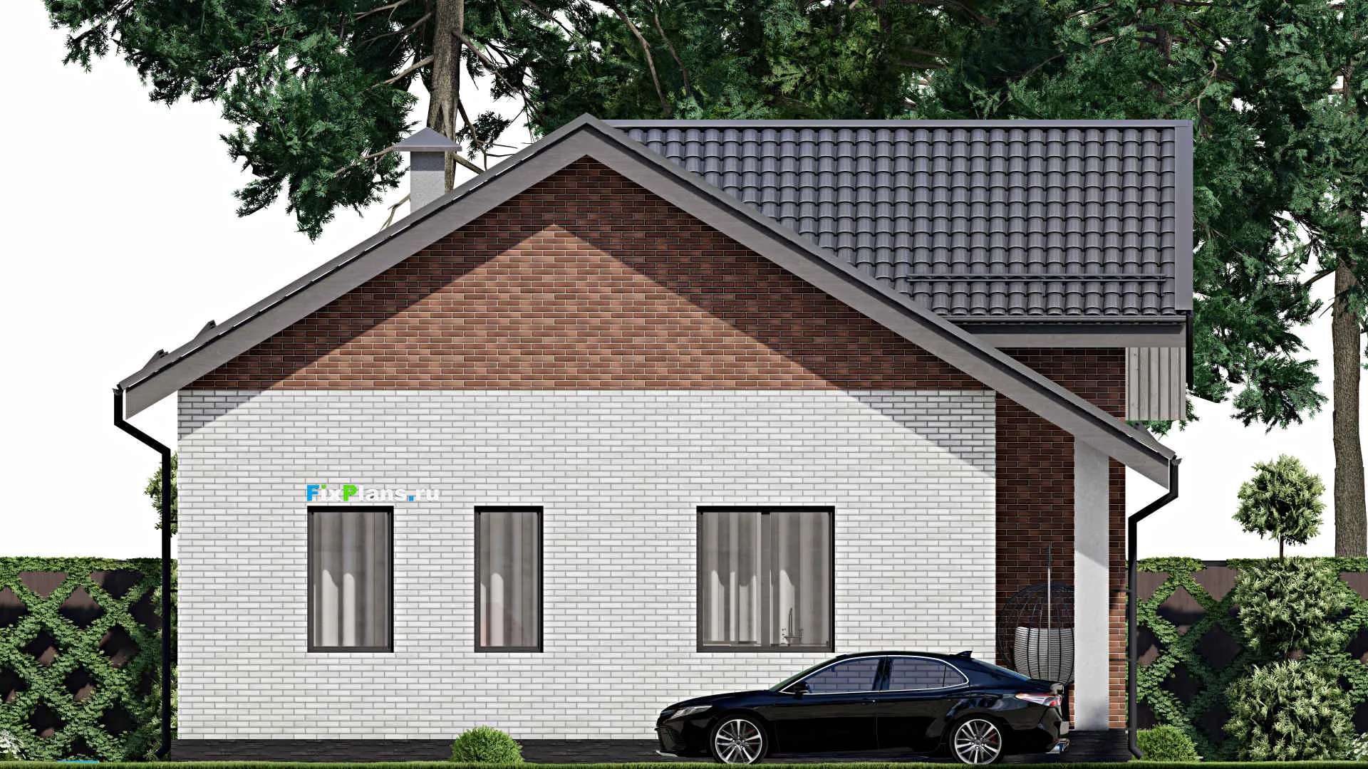 F-3140 - План одноэтажного дома 11 на 16, площадью 130 м² с террасой и 3 спальнями