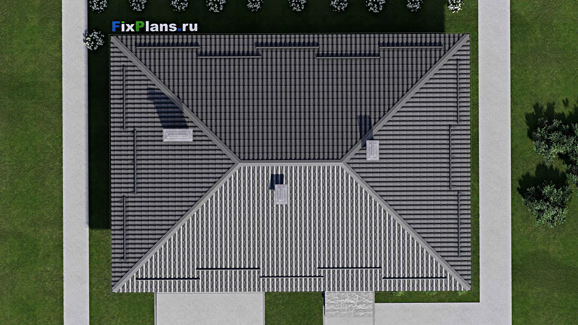 F-3635 - Проект одноэтажного дома 11 на 16, площадью 130 м² с гаражом на 2 машины и 2 спальнями