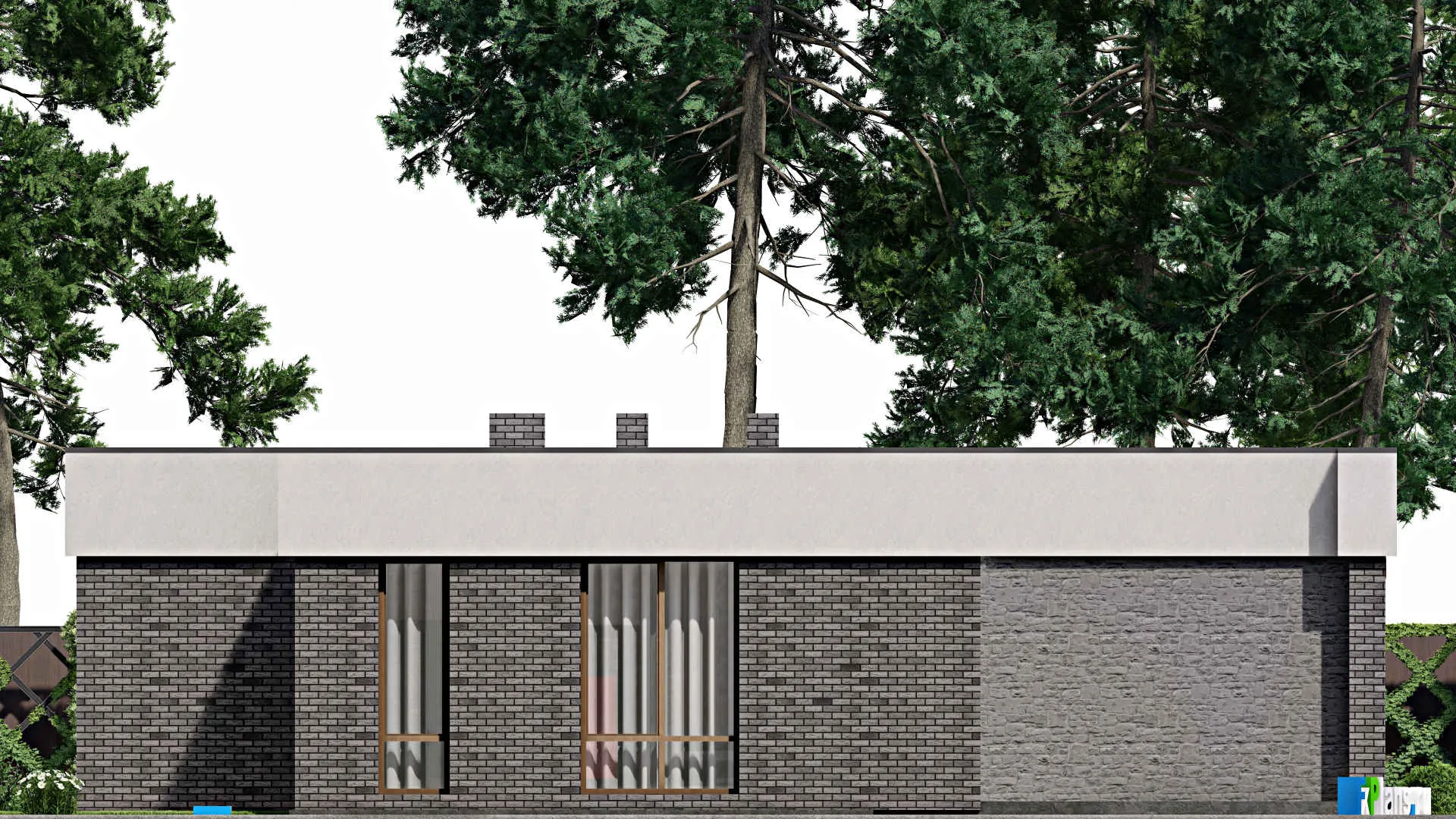 F-3536 - План одноэтажного дома 17 на 17, площадью 210 м² с террасой и 3 спальнями