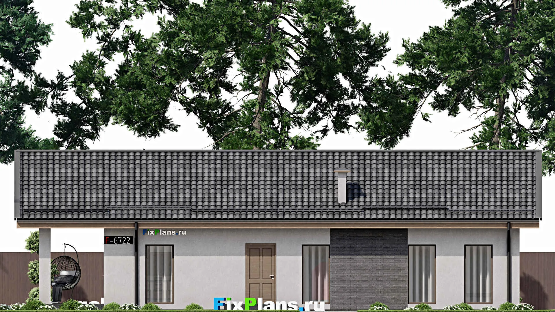 F-6722 - Проект одноэтажного дома 9 на 17, площадью 120 м² с террасой и 3 спальнями