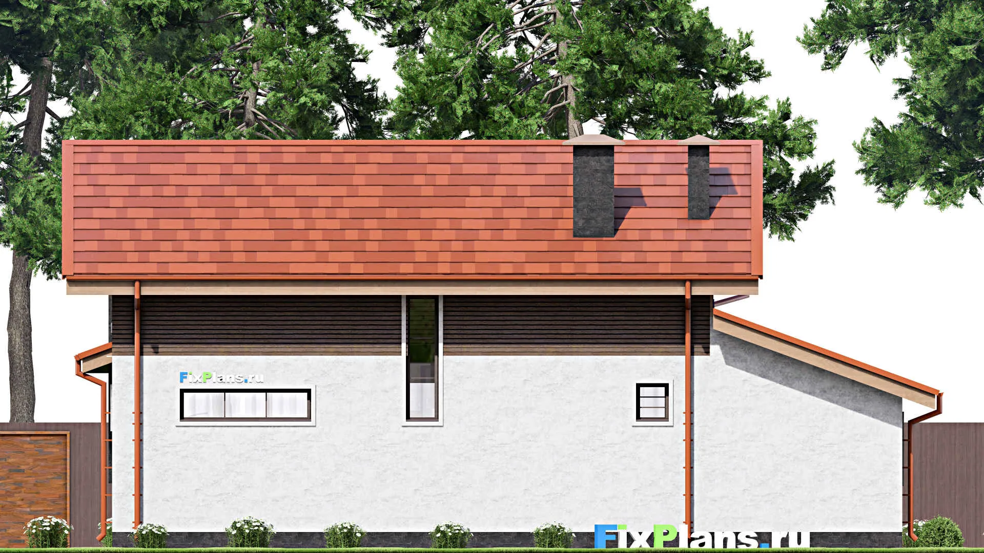 F-15443 - Проект бани 11 на 15, площадью 130 м² с комнатой отдыха, терассой, мансардой, санузлом и 2 спальнями