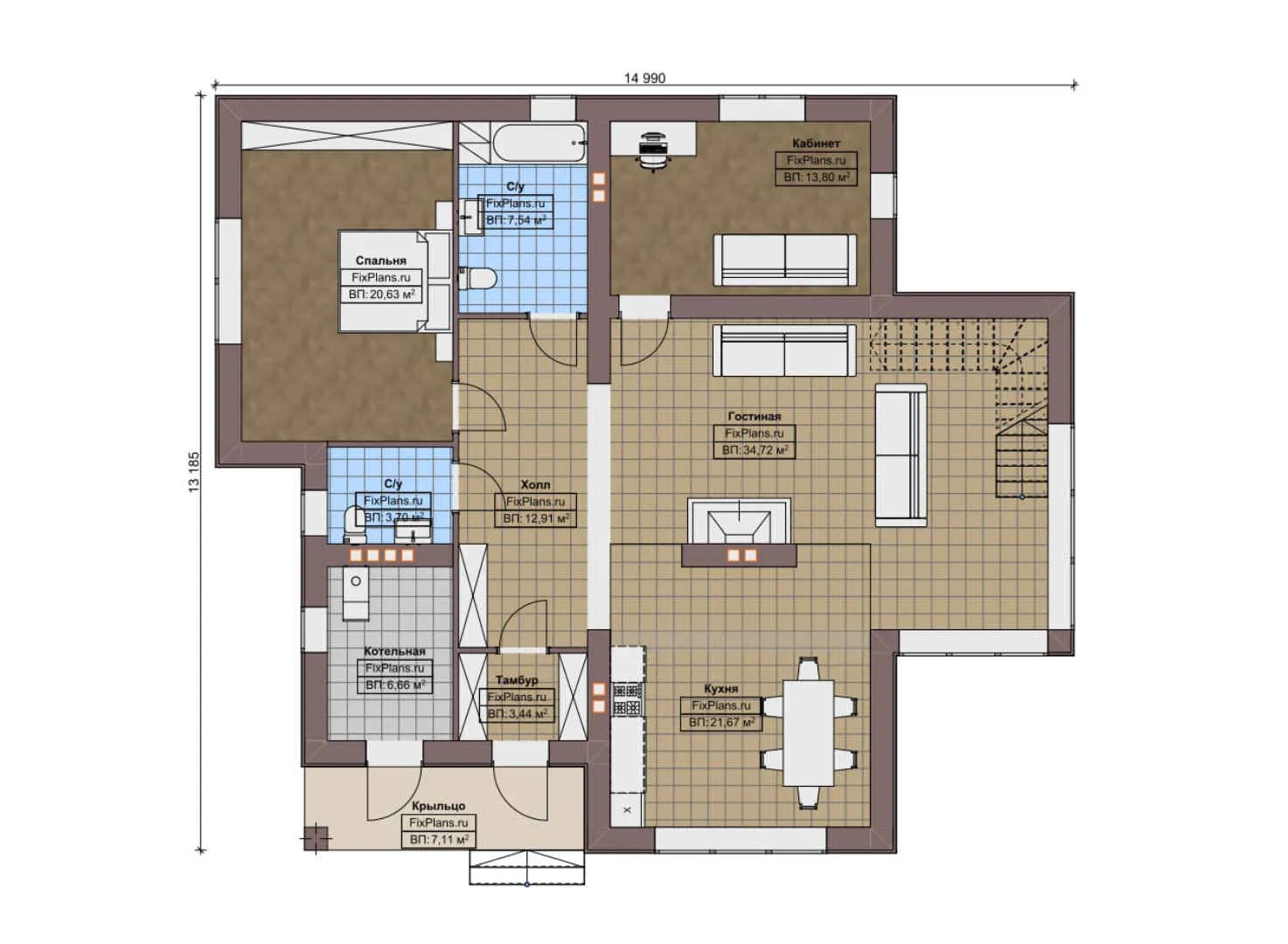 F-10565 - Планы двухэтажного дома 14 на 15, площадью 250 м² с балконом и 5 спальнями