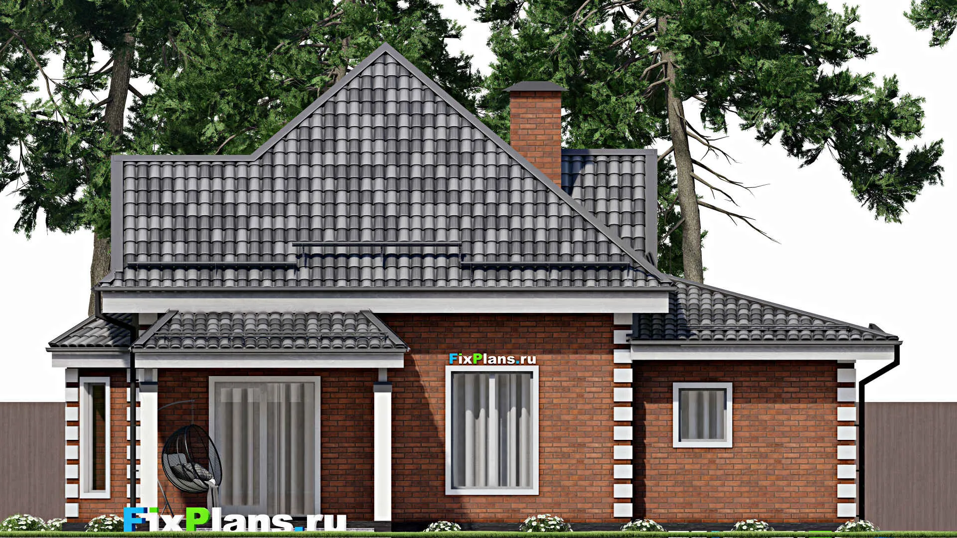 F-5282 - Проект дома с мансардой 13 на 14, площадью 150 м² с террасой, гаражом на 1 машину и 4 спальнями