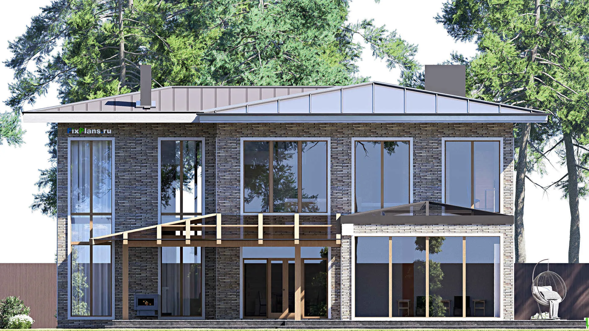 F-18899 - Проект двухэтажного дома 19 на 35, площадью 610 м² с террасой, балконом, гаражом на 2 машины, бассейном и 4 спальнями