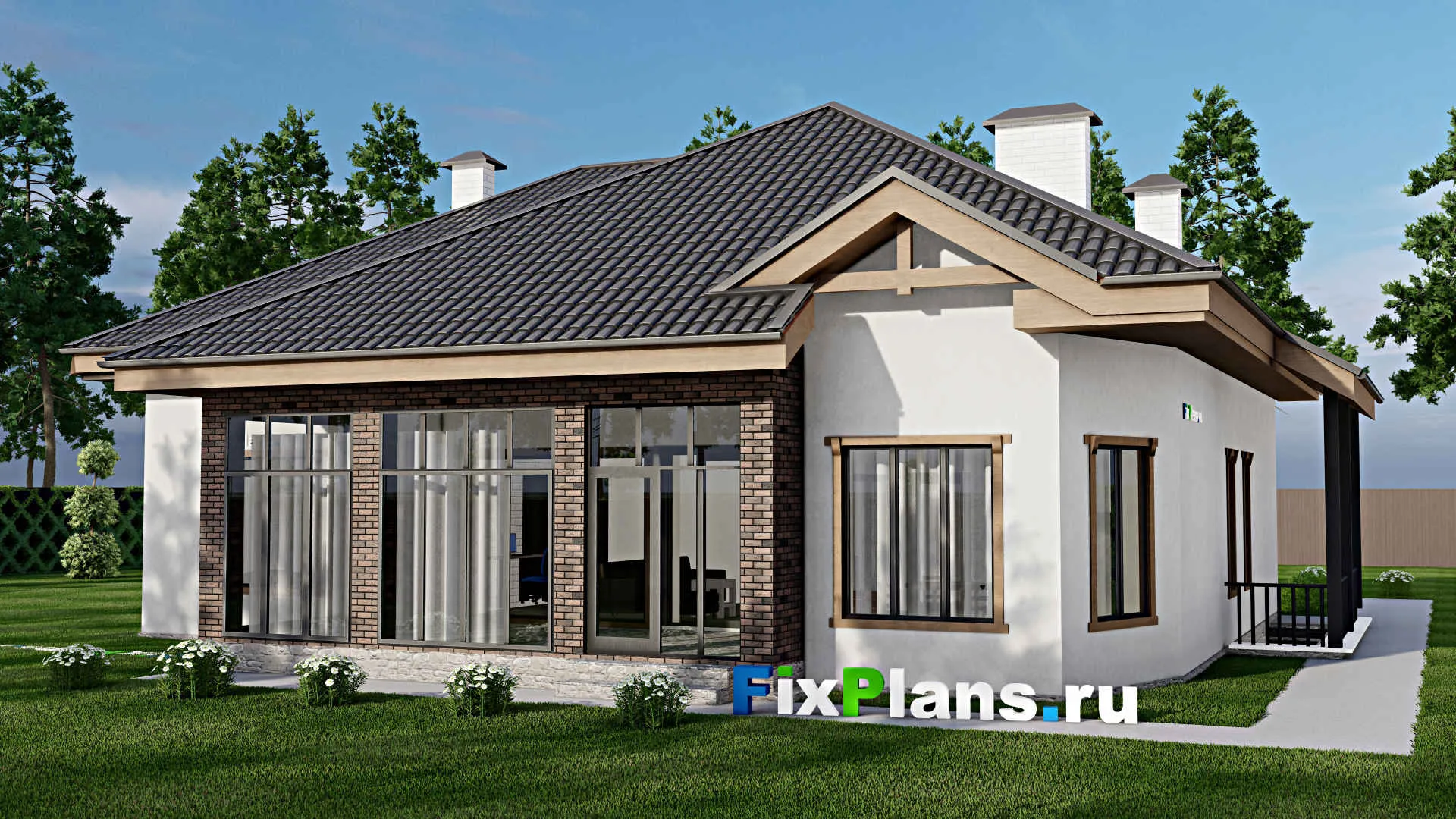 F-10223 - Проект дома с мансардой 18 на 18, площадью 340 м² с террасой, цокольным этажом и 3 спальнями