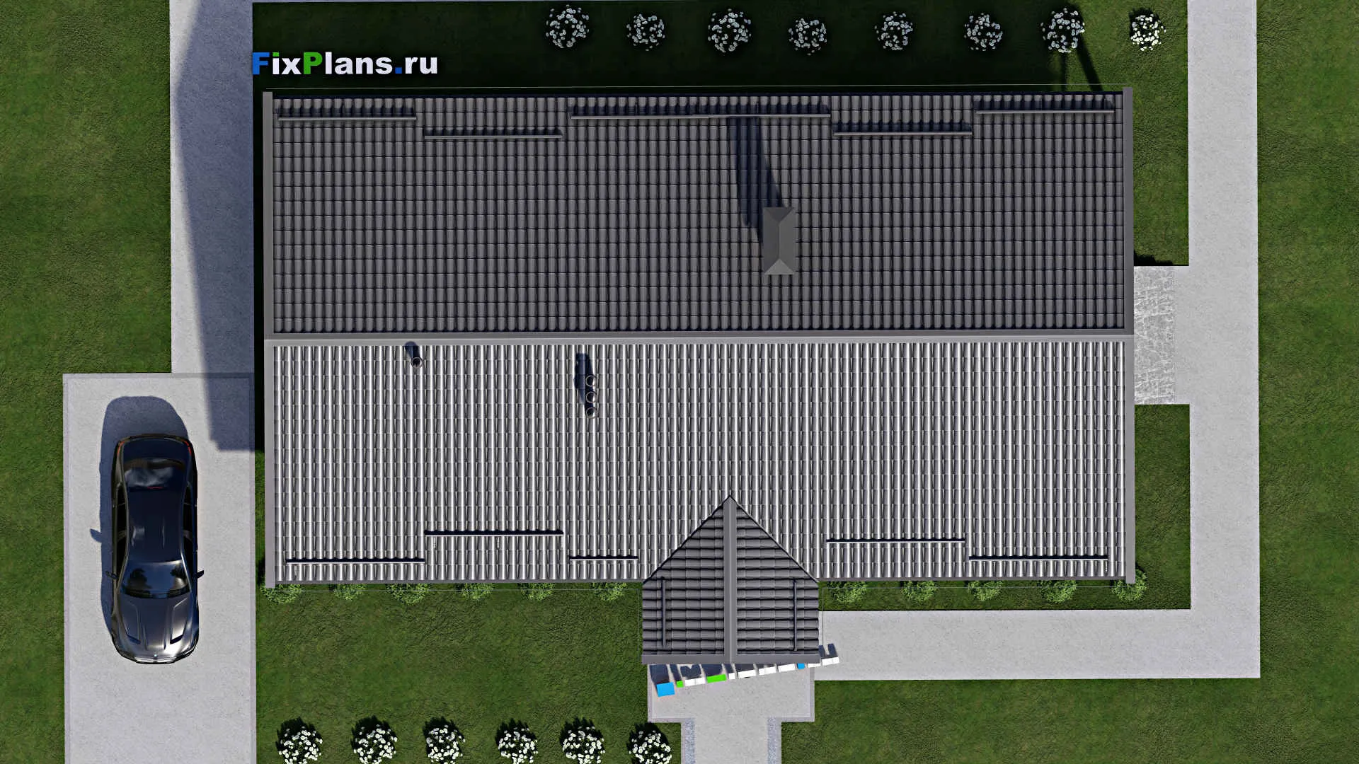 F-5138 - Проект одноэтажного дома 10 на 15, площадью 140 м² с террасой, баней и 3 спальнями
