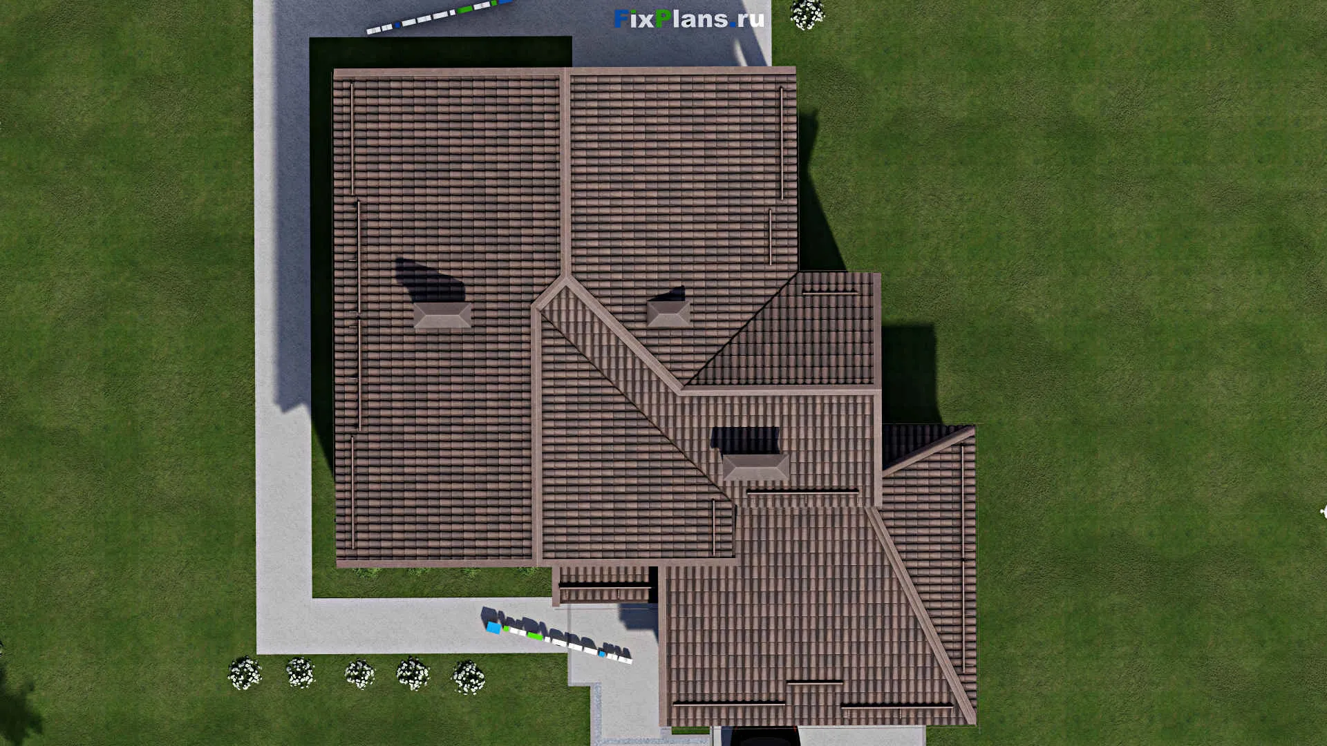 F-6407 - Проект дома с мансардой 15 на 16, площадью 260 м² с террасой, балконом, гаражом на 2 машины и 5 спальнями