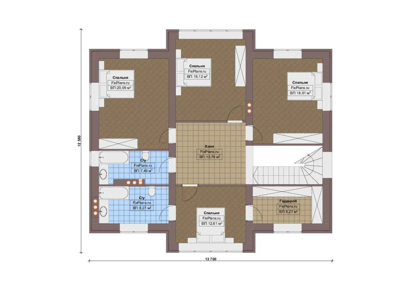 F-17657 - Планы двухэтажного дома 14 на 15, площадью 230 м² с 5 спальнями