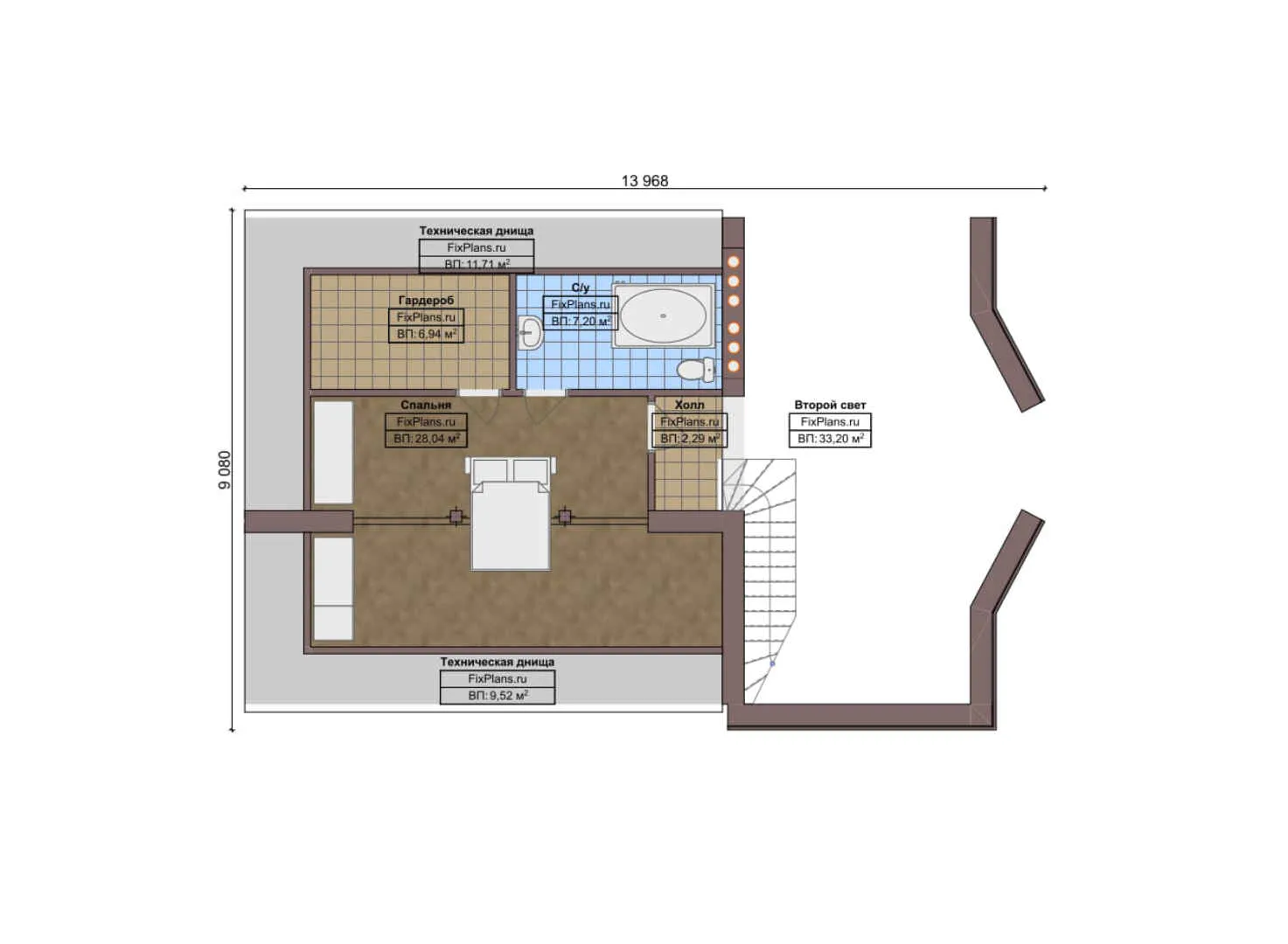 F-5255 - План одноэтажного дома 13 на 18, площадью 230 м² с террасой и 4 спальнями