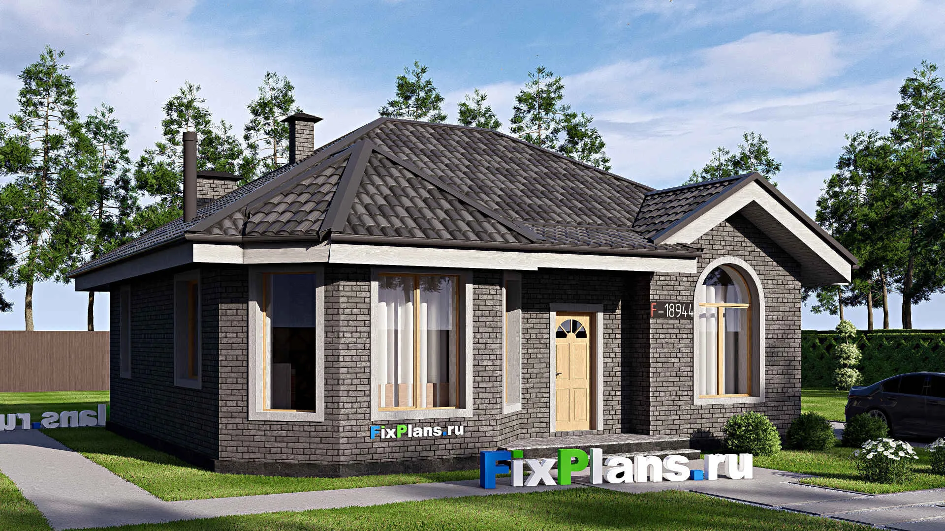 F-18944 - Проект одноэтажного дома 10 на 12, площадью 90 м² с 3 спальнями