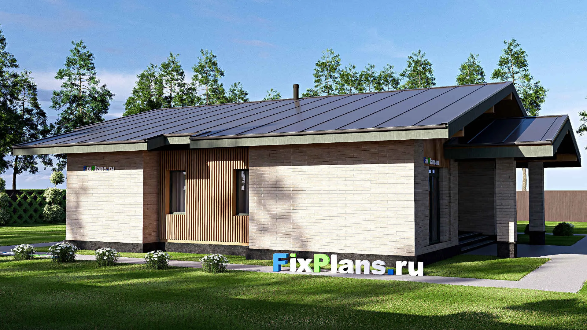 F-18017 - Проект одноэтажного дома 17 на 17, площадью 170 м² с 3 спальнями