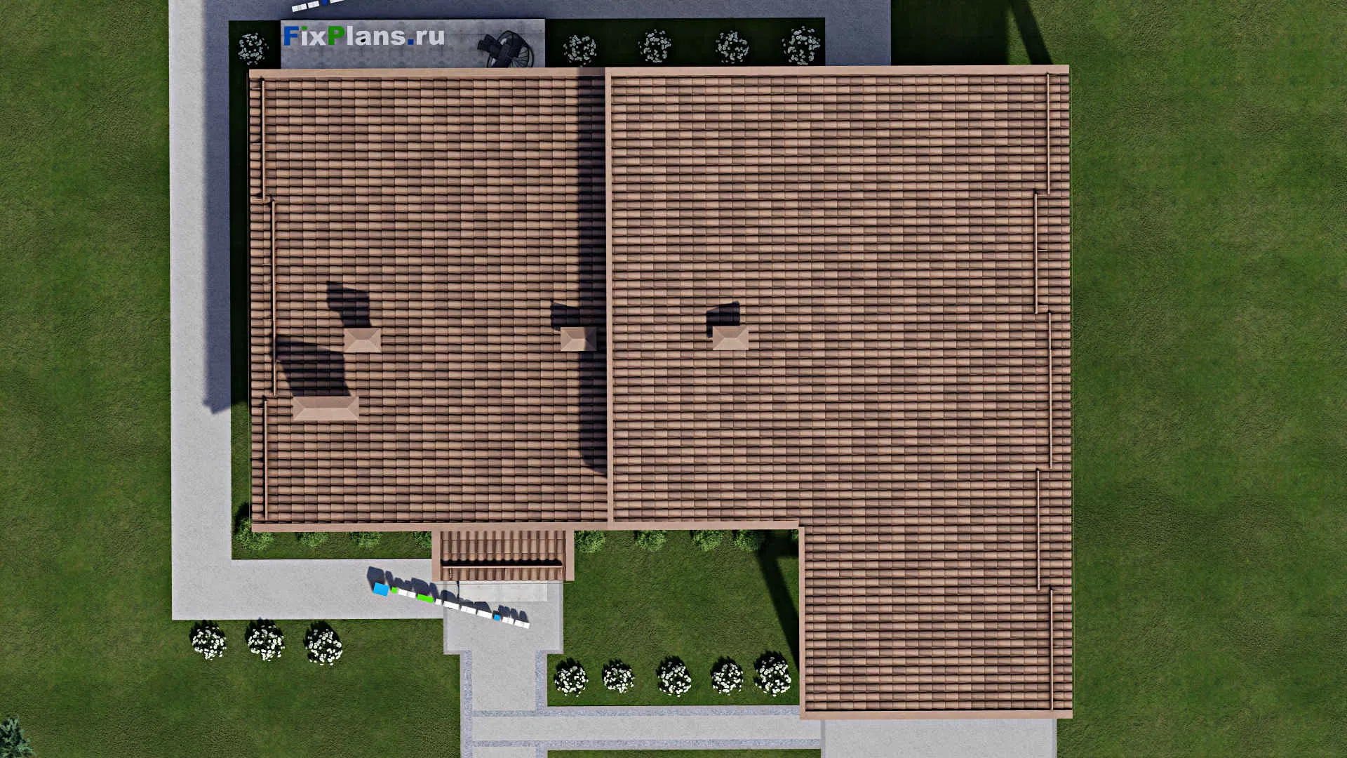 F-9080 - Проект одноэтажного дома 14 на 14, площадью 130 м² с террасой и 2 спальнями