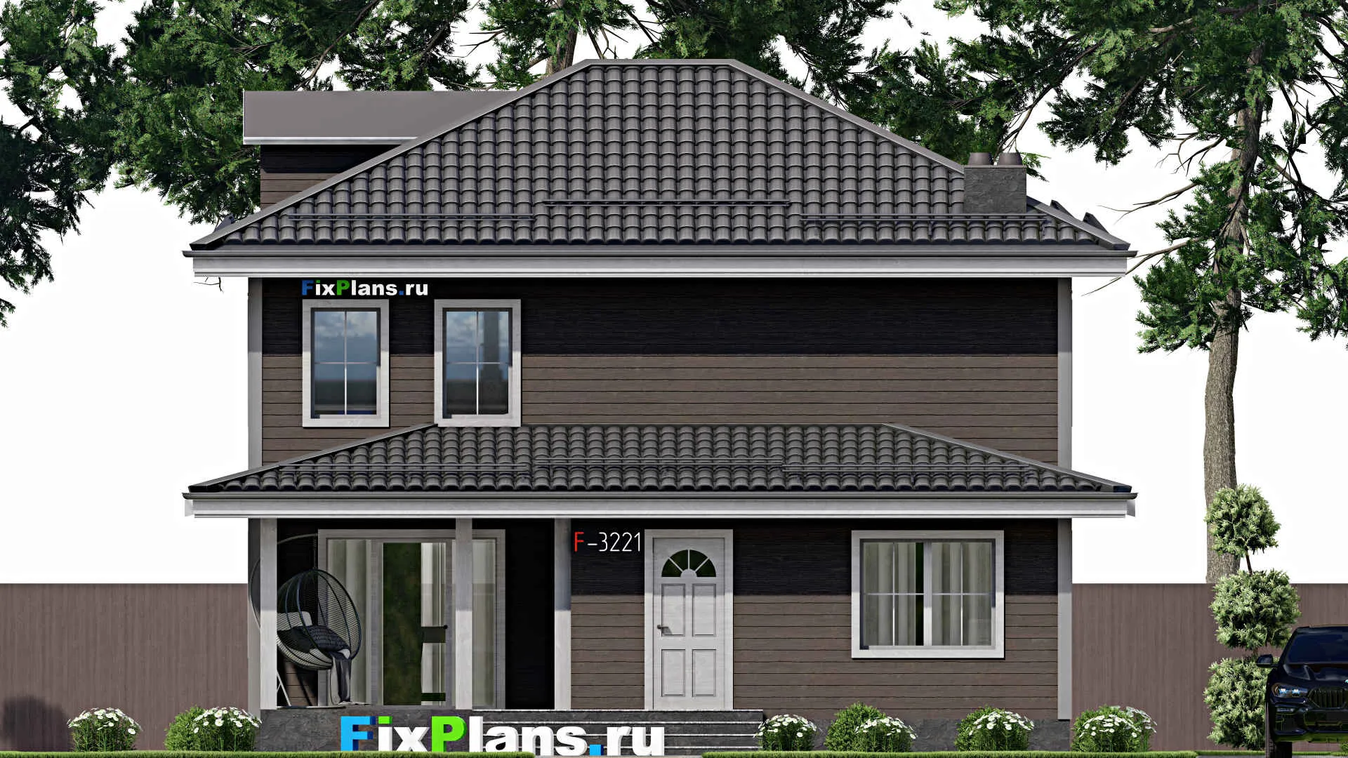 F-3221 - Проект двухэтажного дома 10 на 11, площадью 140 м² с террасой и 3 спальнями