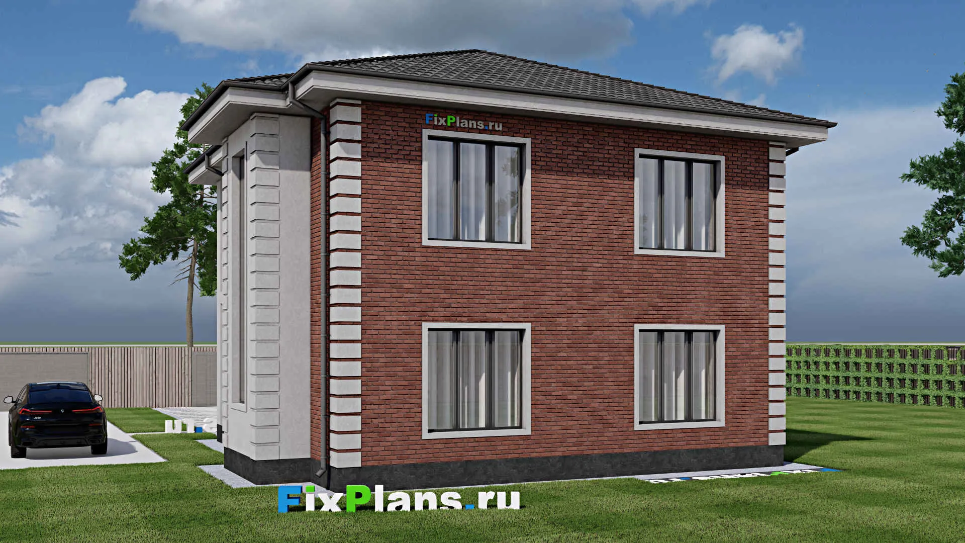 F-1754 - Проект двухэтажного дома 11 на 11, площадью 150 м² с балконом и 4 спальнями