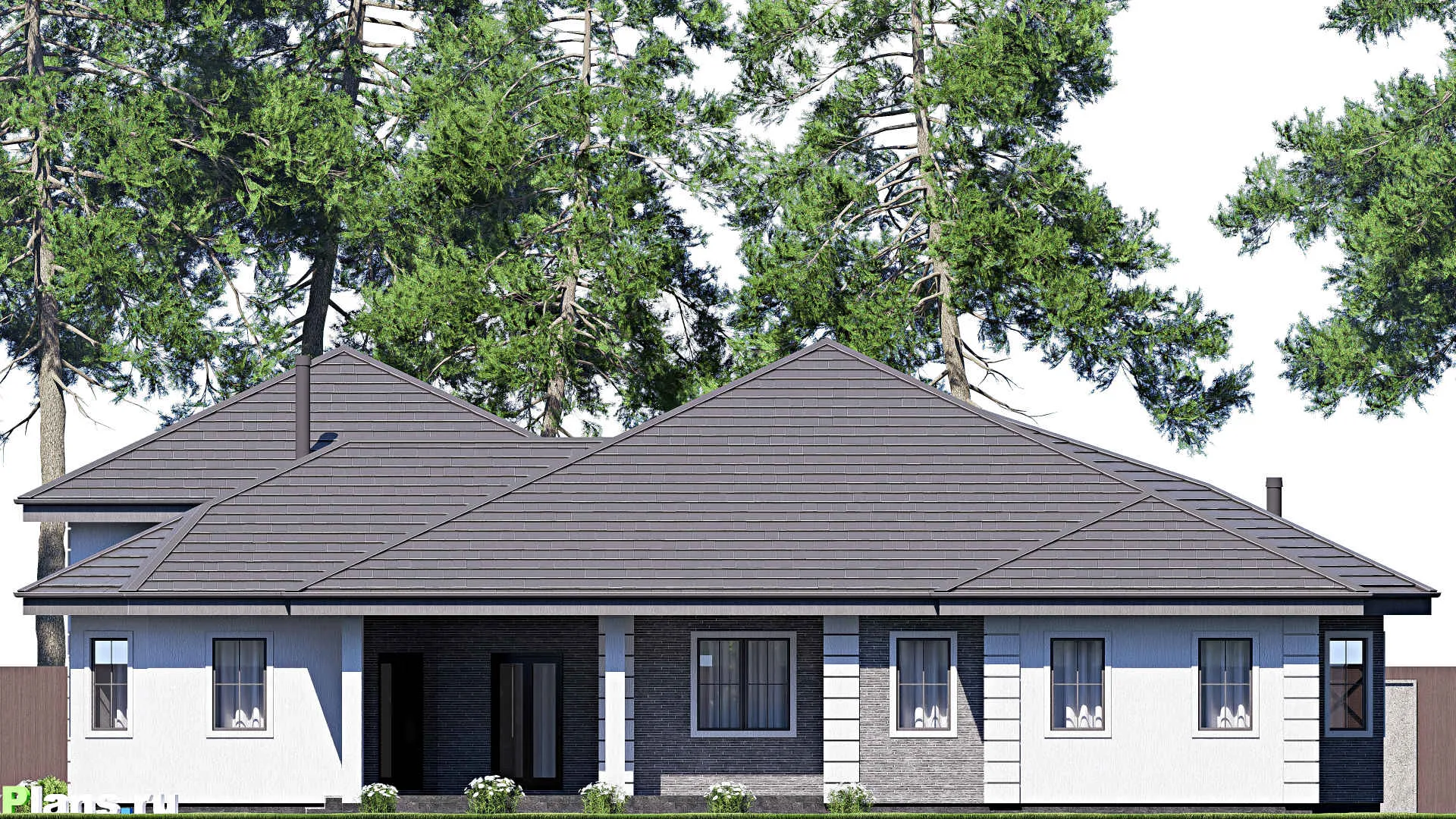 F-19799 - Проект дома с мансардой 21 на 29, площадью 410 м² с террасой, гаражом на 2 машины и 3 спальнями