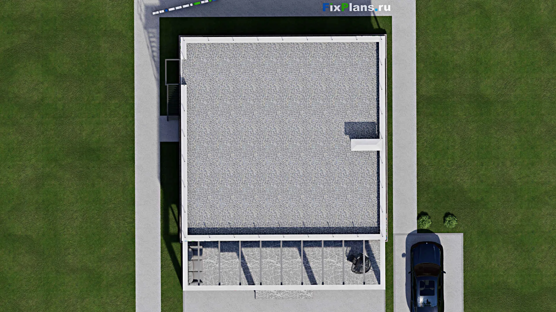 F-10619 - Проект одноэтажного дома 13 на 13, площадью 160 м² с террасой и 3 спальнями