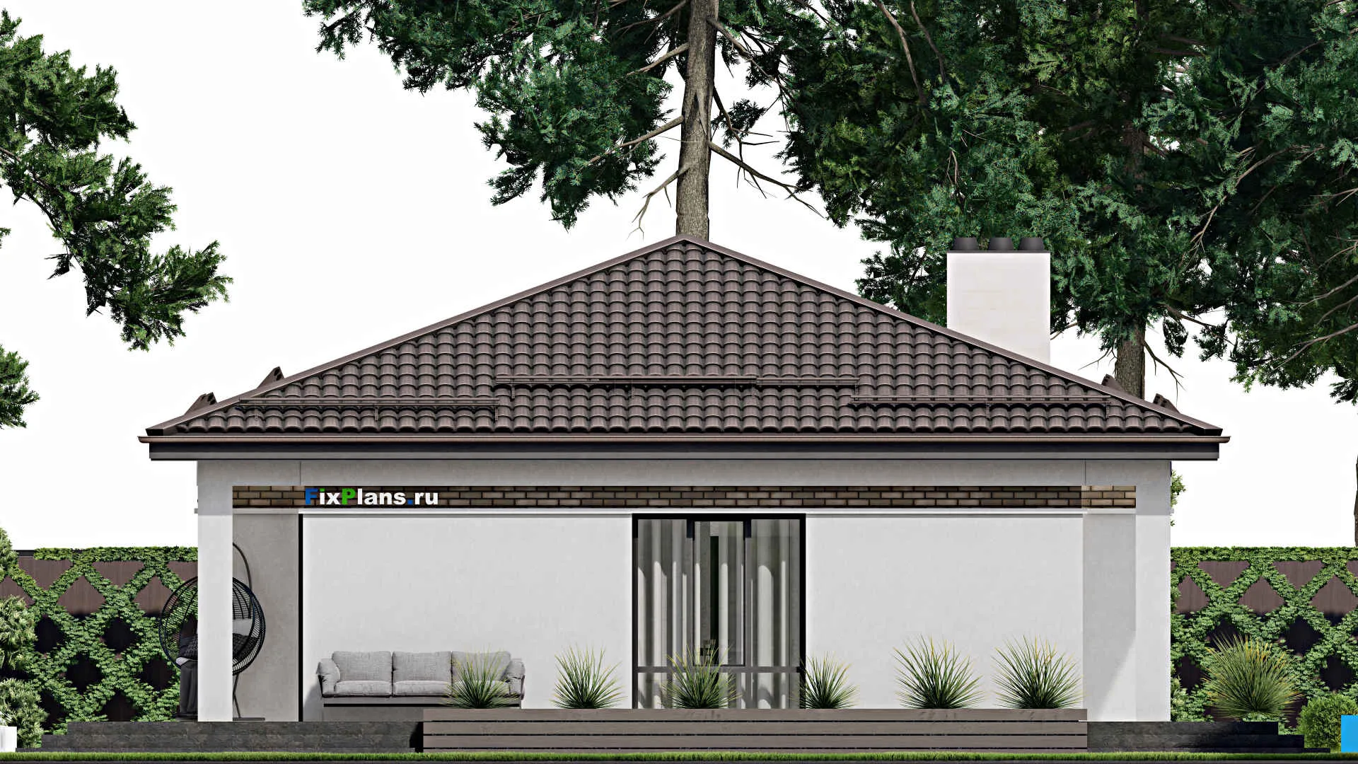 F-2411 - План одноэтажного дома 12 на 14, площадью 170 м² с террасой и 3 спальнями