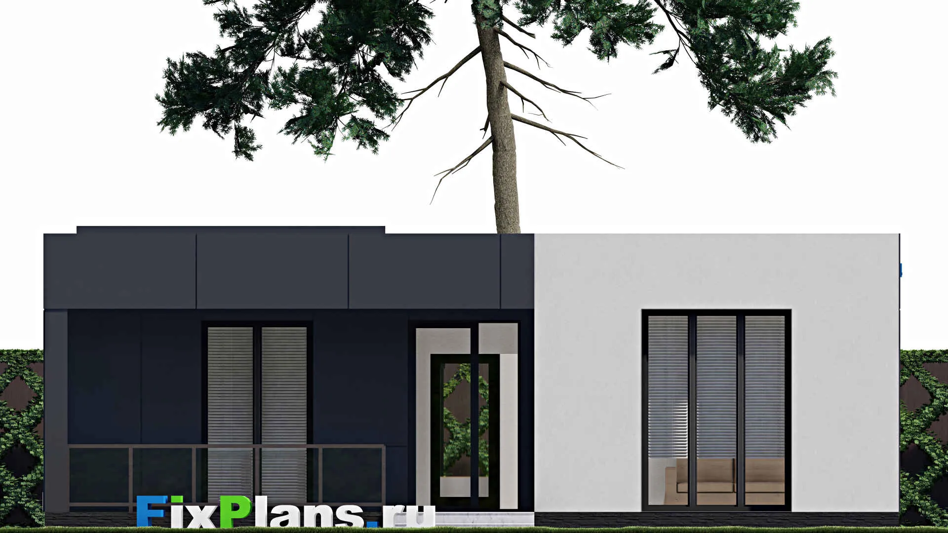 F-1043 - Проект одноэтажного дома 12 на 15, площадью 130 м² с террасой и 3 спальнями