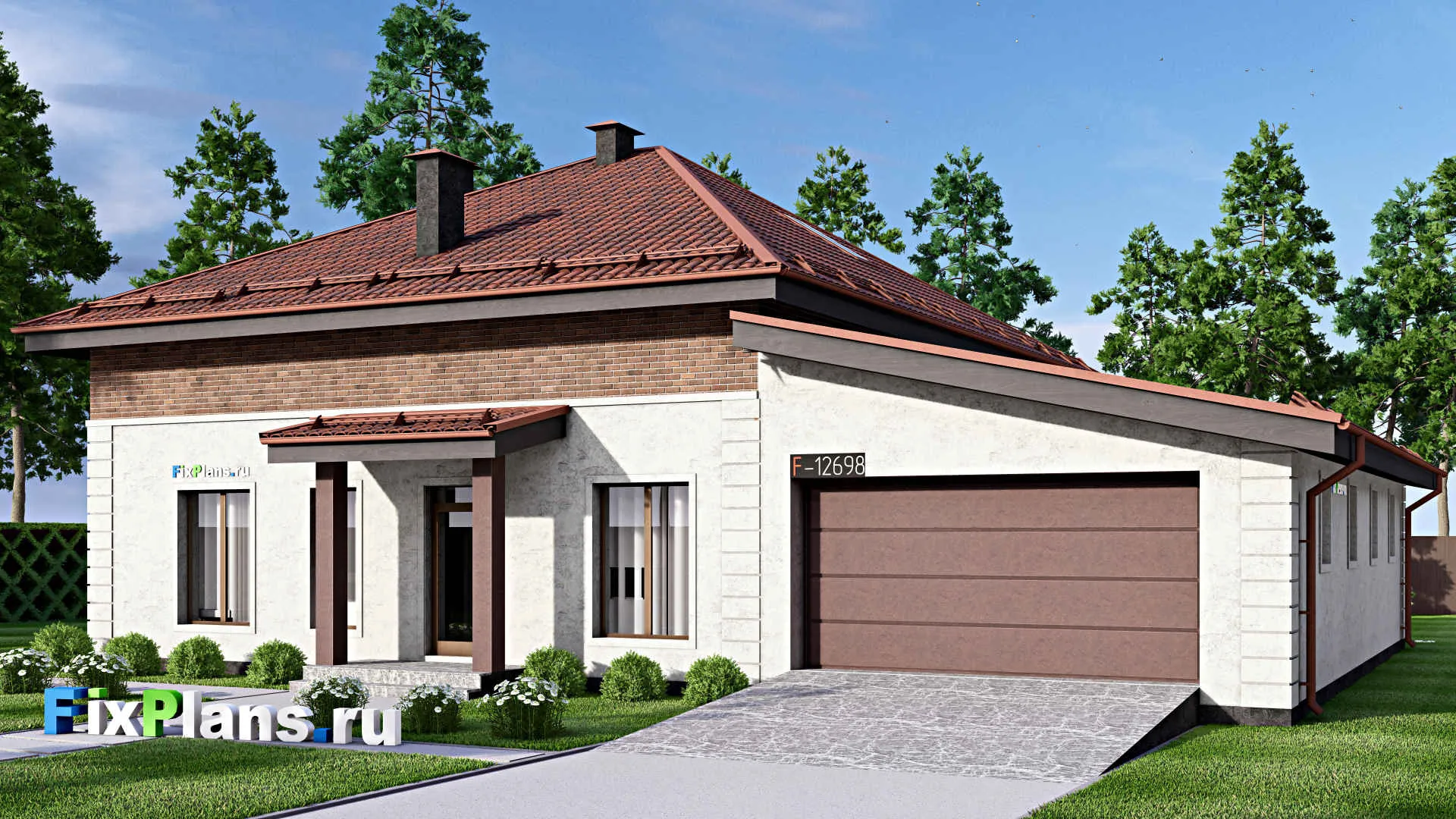 F-12698 - Проект дома с мансардой 19 на 20, площадью 270 м² с террасой, гаражом на 2 машины и 4 спальнями