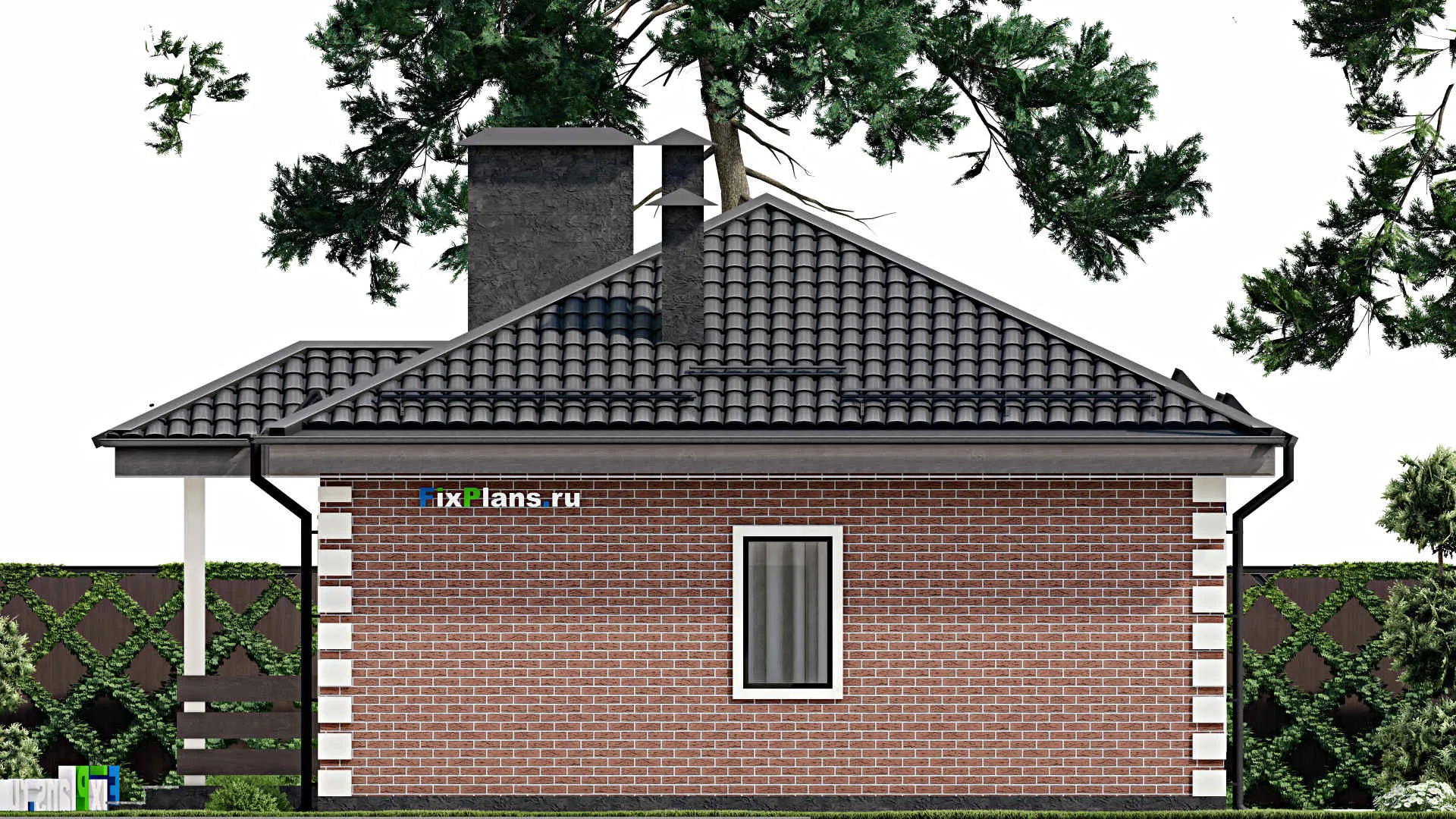 F-5552 - План одноэтажного дома 9 на 14, площадью 110 м² с террасой и 3 спальнями