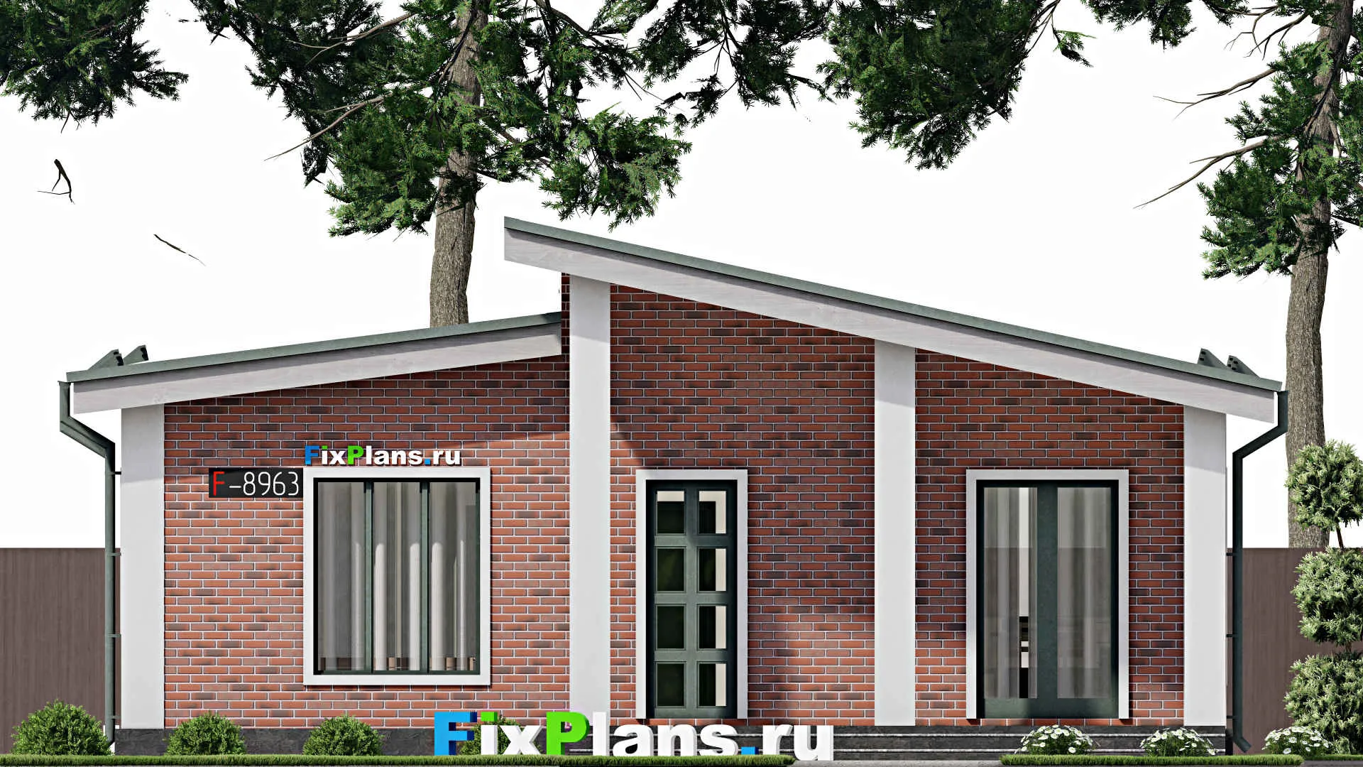 F-8963 - Проект одноэтажного дома 11 на 12, площадью 100 м² с террасой и 2 спальнями