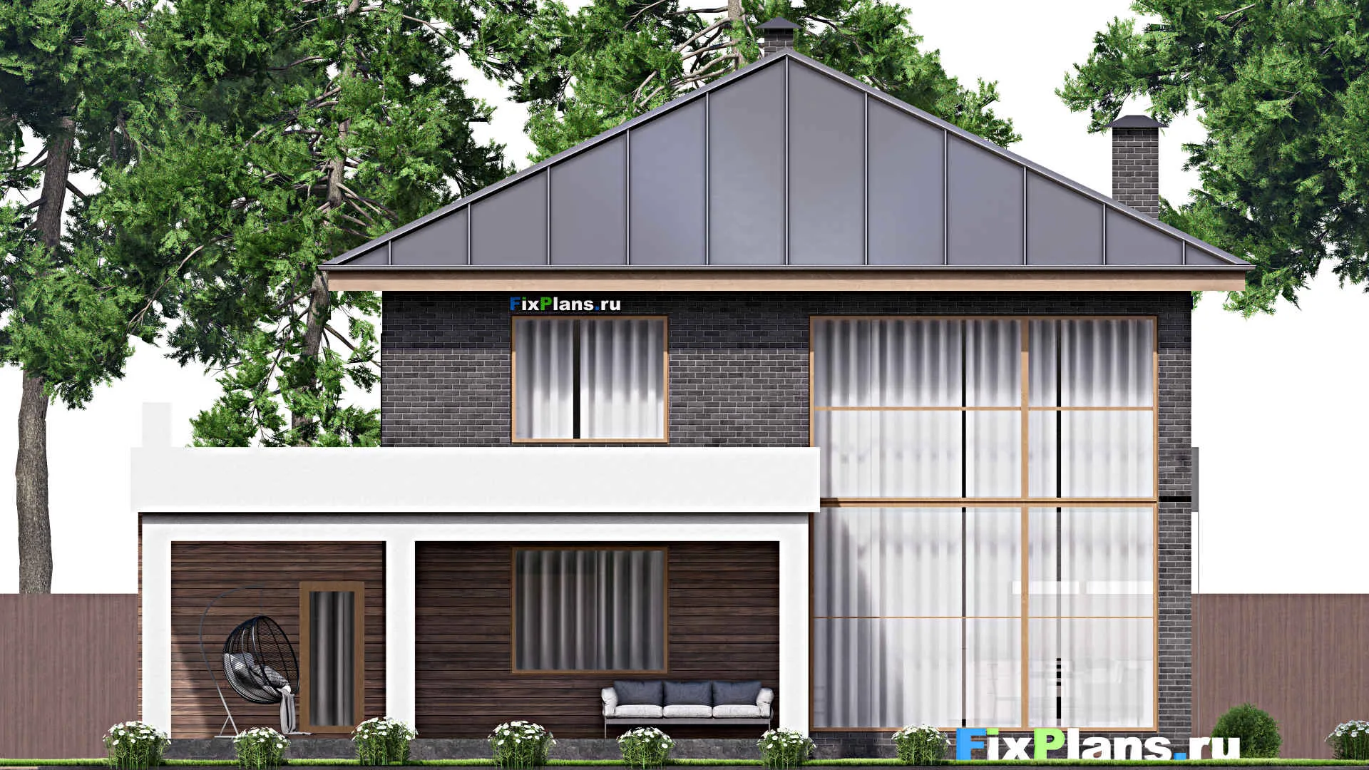 F-16226 - Проект двухэтажного дома 15 на 19, площадью 380 м² с террасой, балконом, гаражом на 1 машину, спортзалом и 3 спальнями