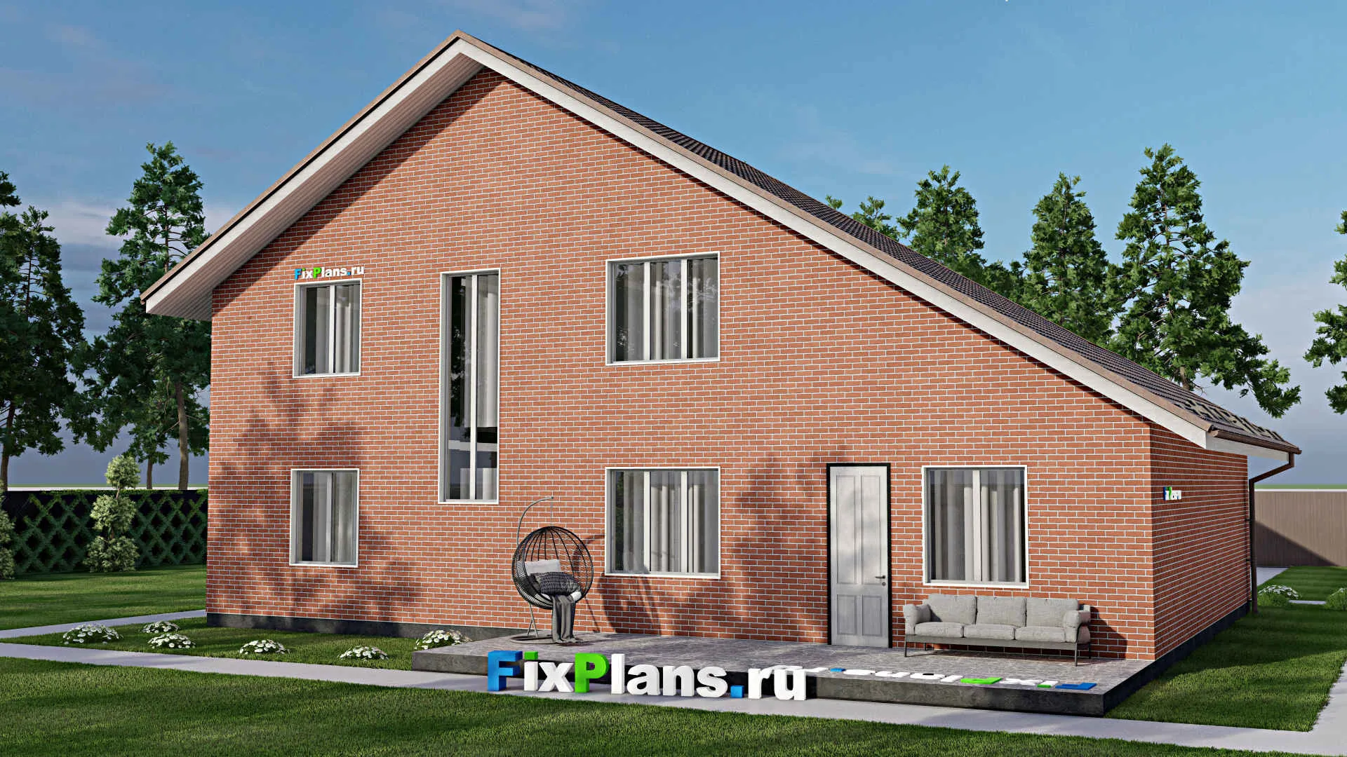 F-0260i - Проект дома с мансардой 12 на 17, площадью 280 м² с террасой, балконом, гаражом на 1 машину и 4 спальнями