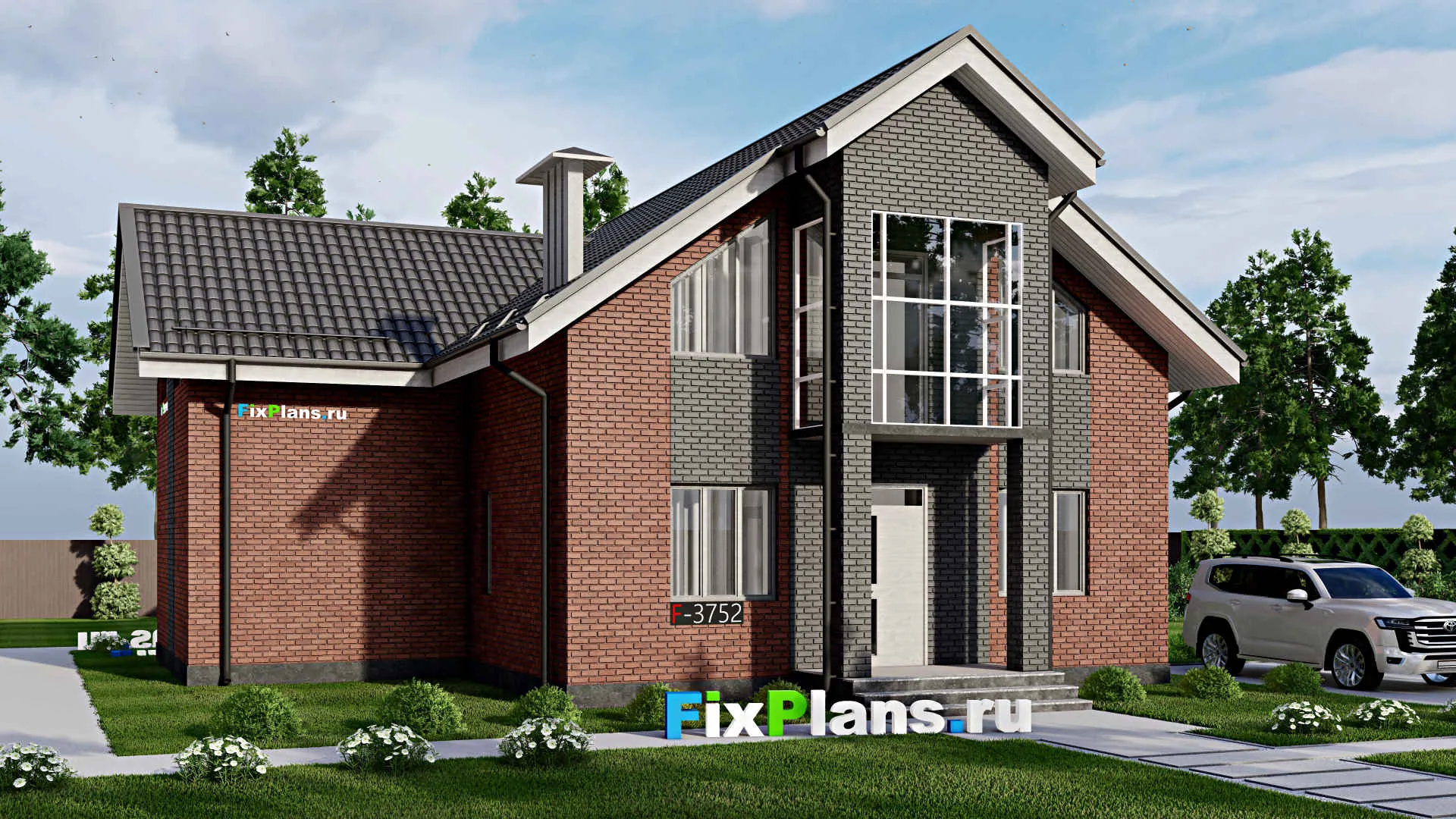 F-3752 - Проект дома с мансардой 11 на 13, площадью 190 м² с балконом и 4 спальнями