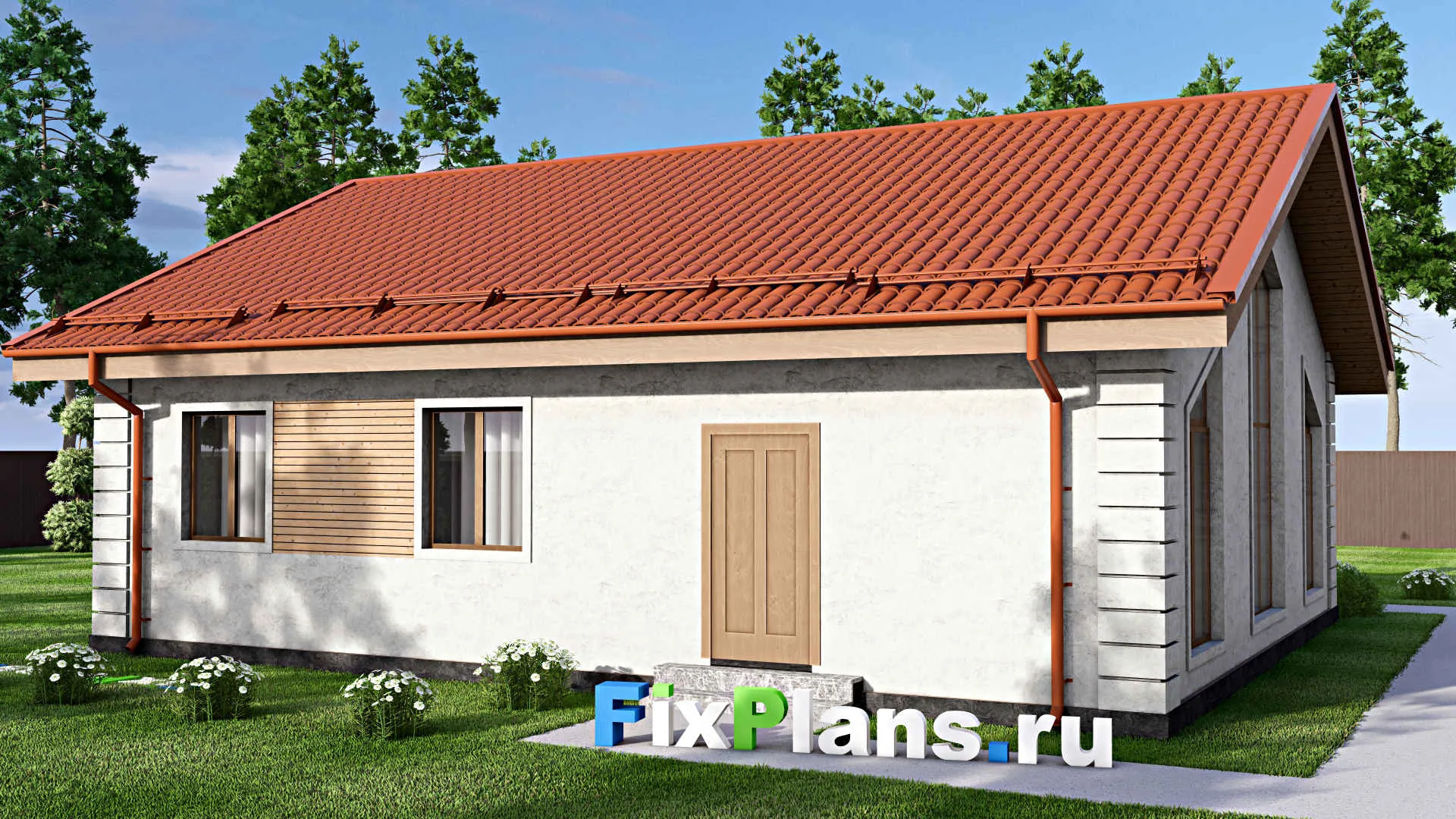 F-13445 - Проект одноэтажного дома 12 на 13, площадью 100 м² с 3 спальнями