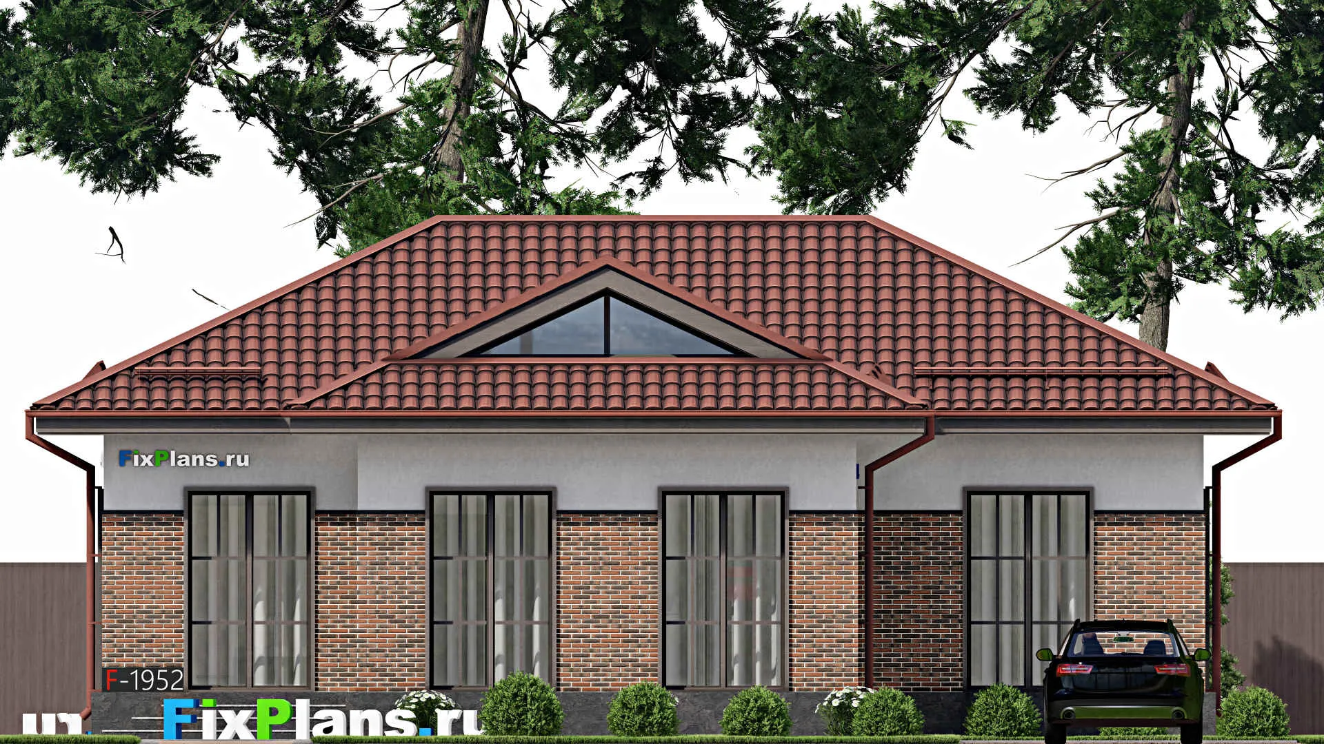 F-1952 - Проект одноэтажного дома 12 на 14, площадью 100 м² с 2 спальнями