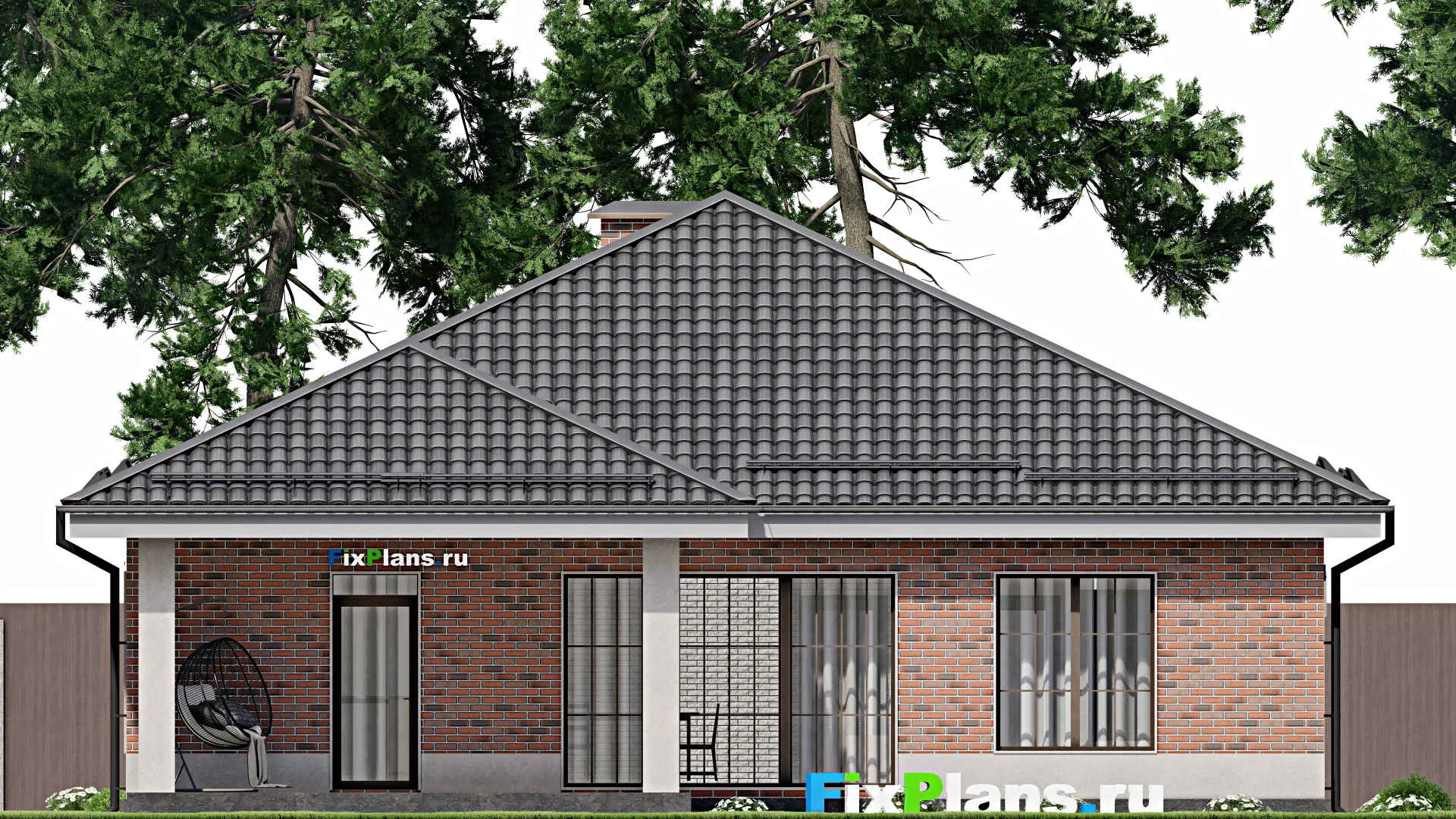 F-5246 - Проект одноэтажного дома 14 на 19, площадью 170 м² с террасой и 4 спальнями