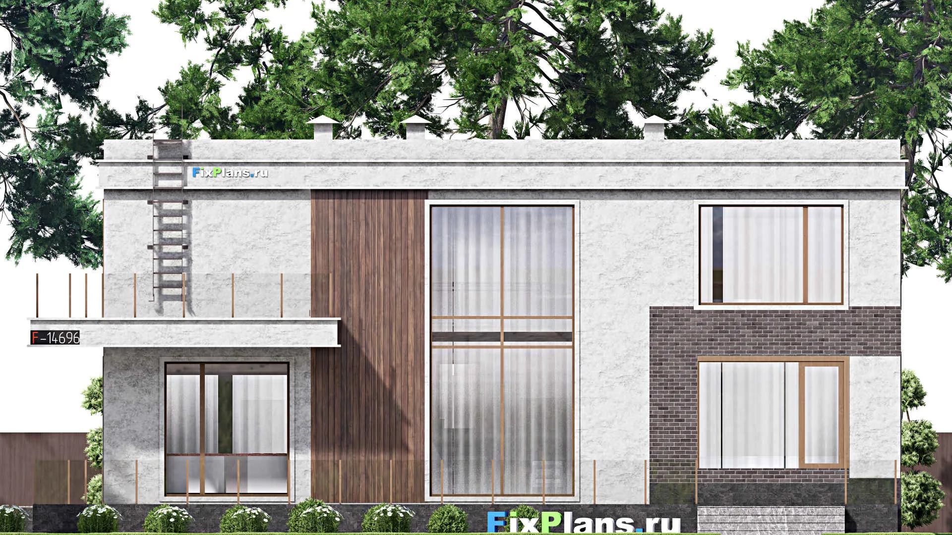 F-14696 - Проект двухэтажного дома 13 на 18, площадью 350 м² с террасой, балконом, баней, бассейном и 3 спальнями