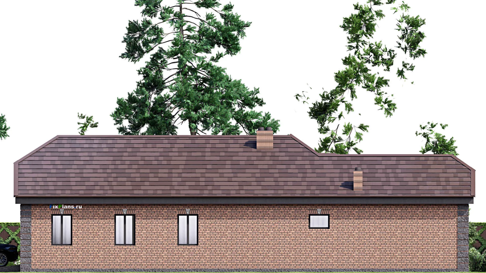 F-16802 - Проект одноэтажного дома 16 на 22, площадью 190 м² с террасой, гаражом на 2 машины и 3 спальнями