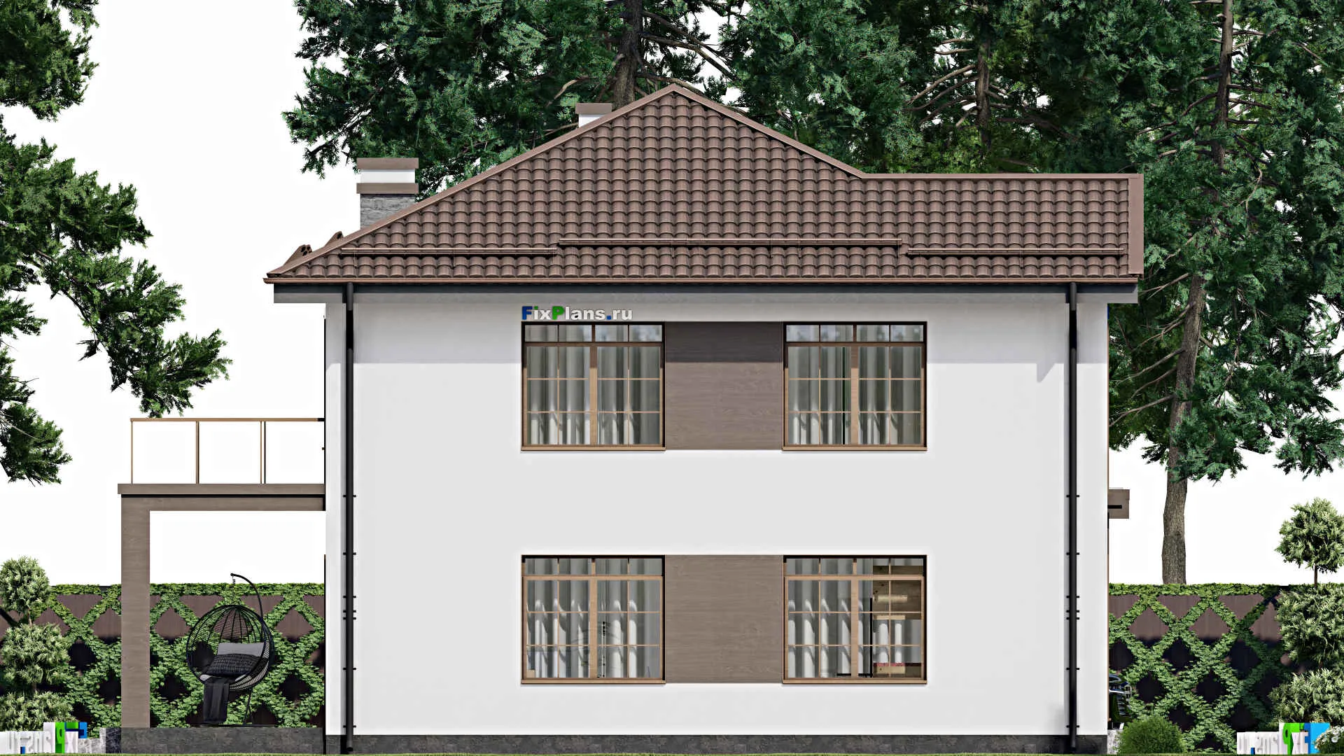 F-5624 - Проект двухэтажного дома 11 на 14, площадью 200 м² с террасой, балконом и 4 спальнями