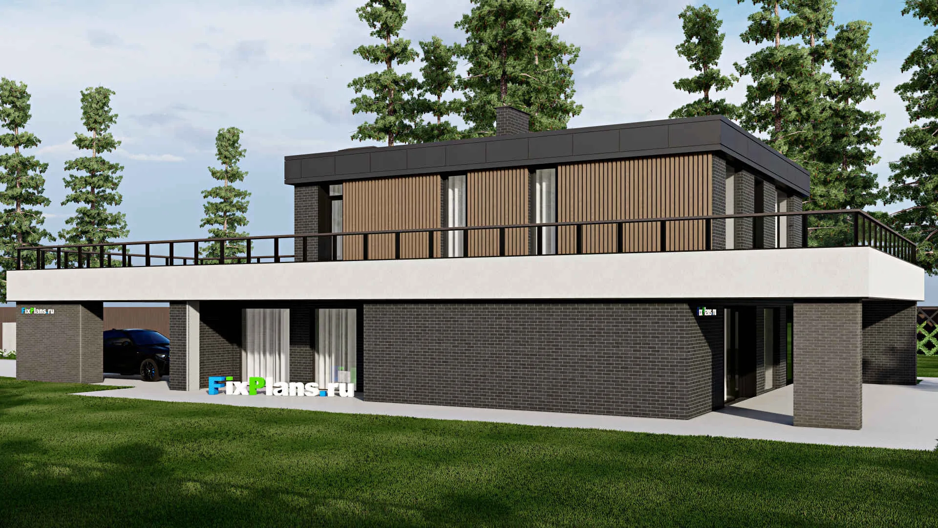 F-1601 - Планы двухэтажного дома 14 на 26, площадью 320 м² с террасой и 3 спальнями