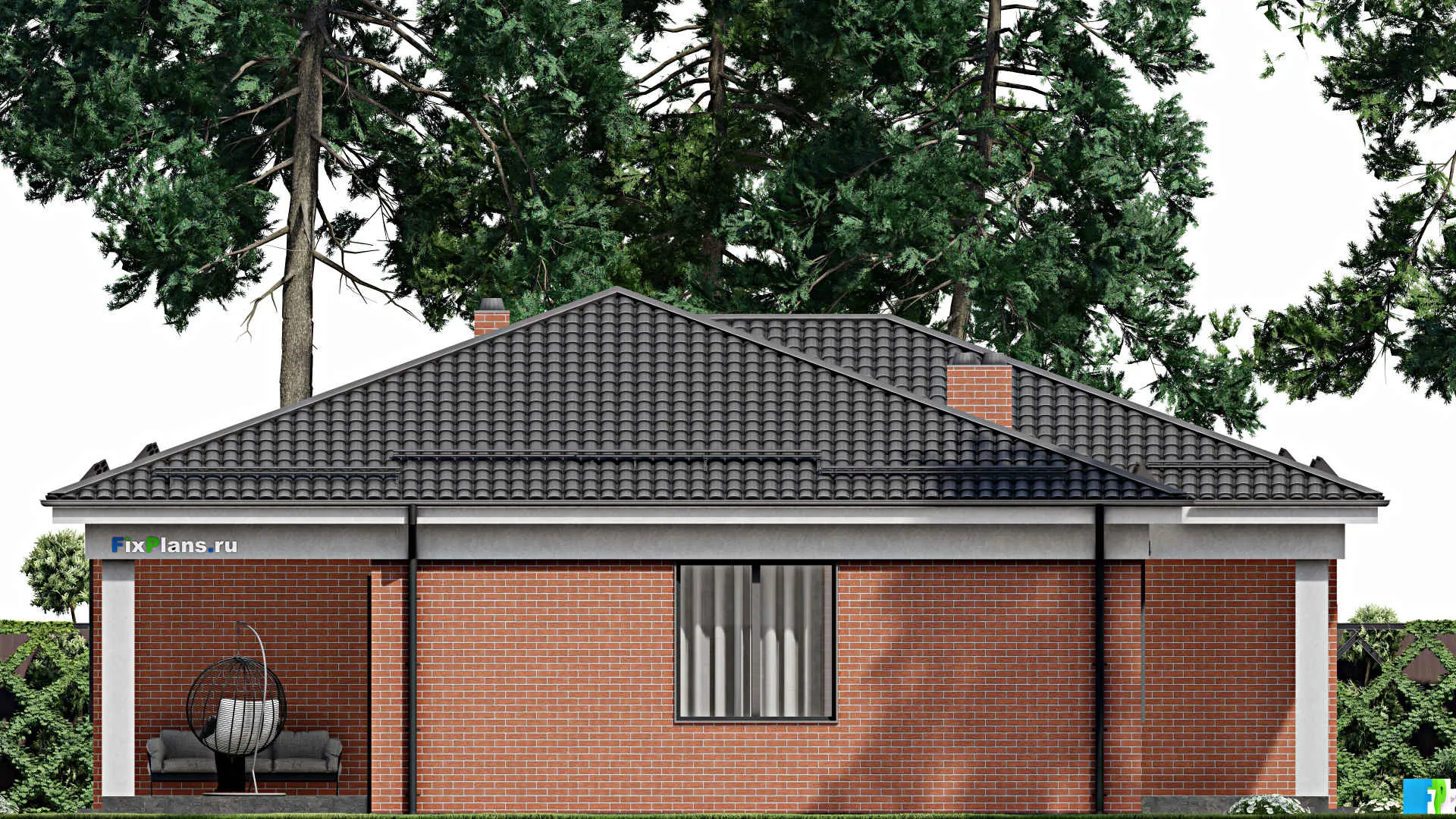 F-3464 - План одноэтажного дома 16 на 17, площадью 190 м² с террасой и 3 спальнями