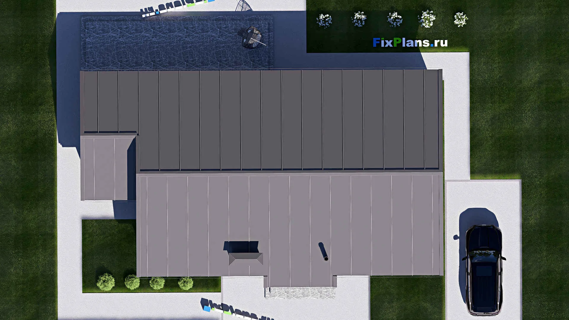 F-19169 - Проект одноэтажного дома 15 на 19, площадью 170 м² с террасой и 3 спальнями