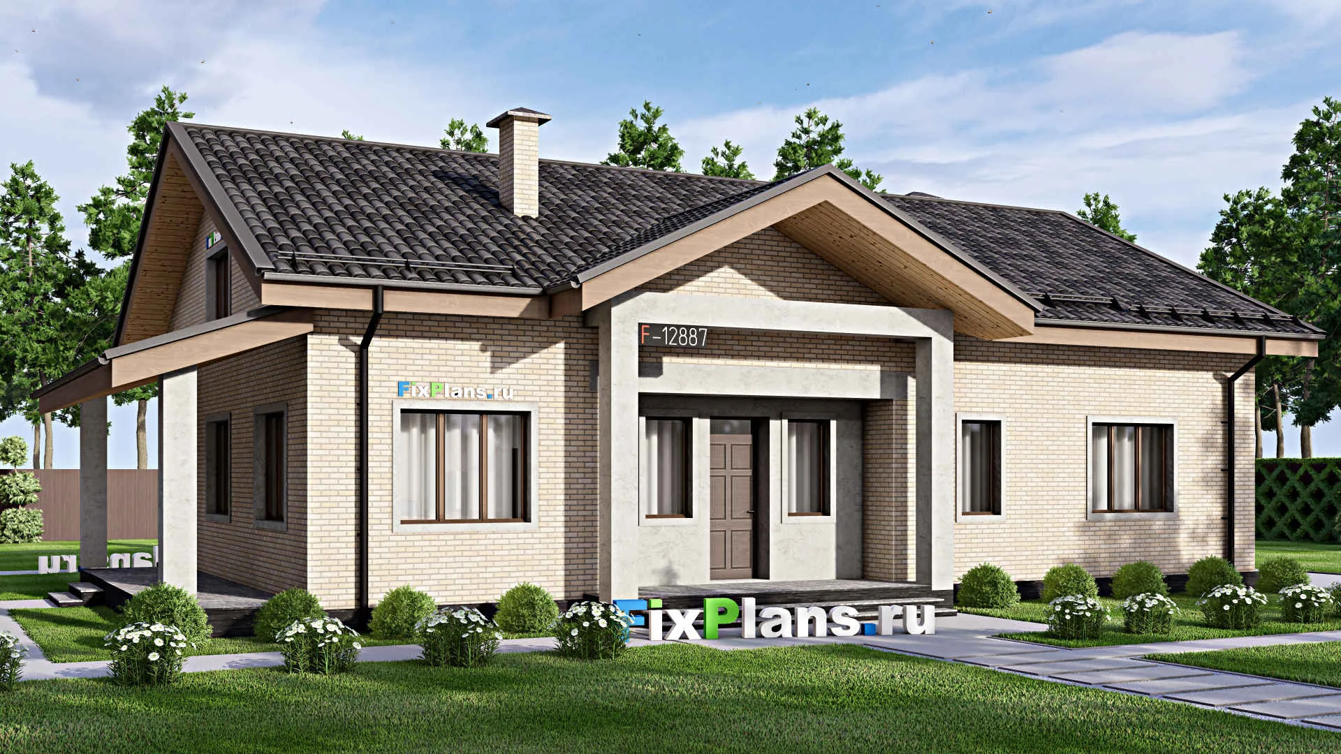 F-12887 - Проект дома с мансардой 13 на 18, площадью 200 м² с террасой и 3 спальнями