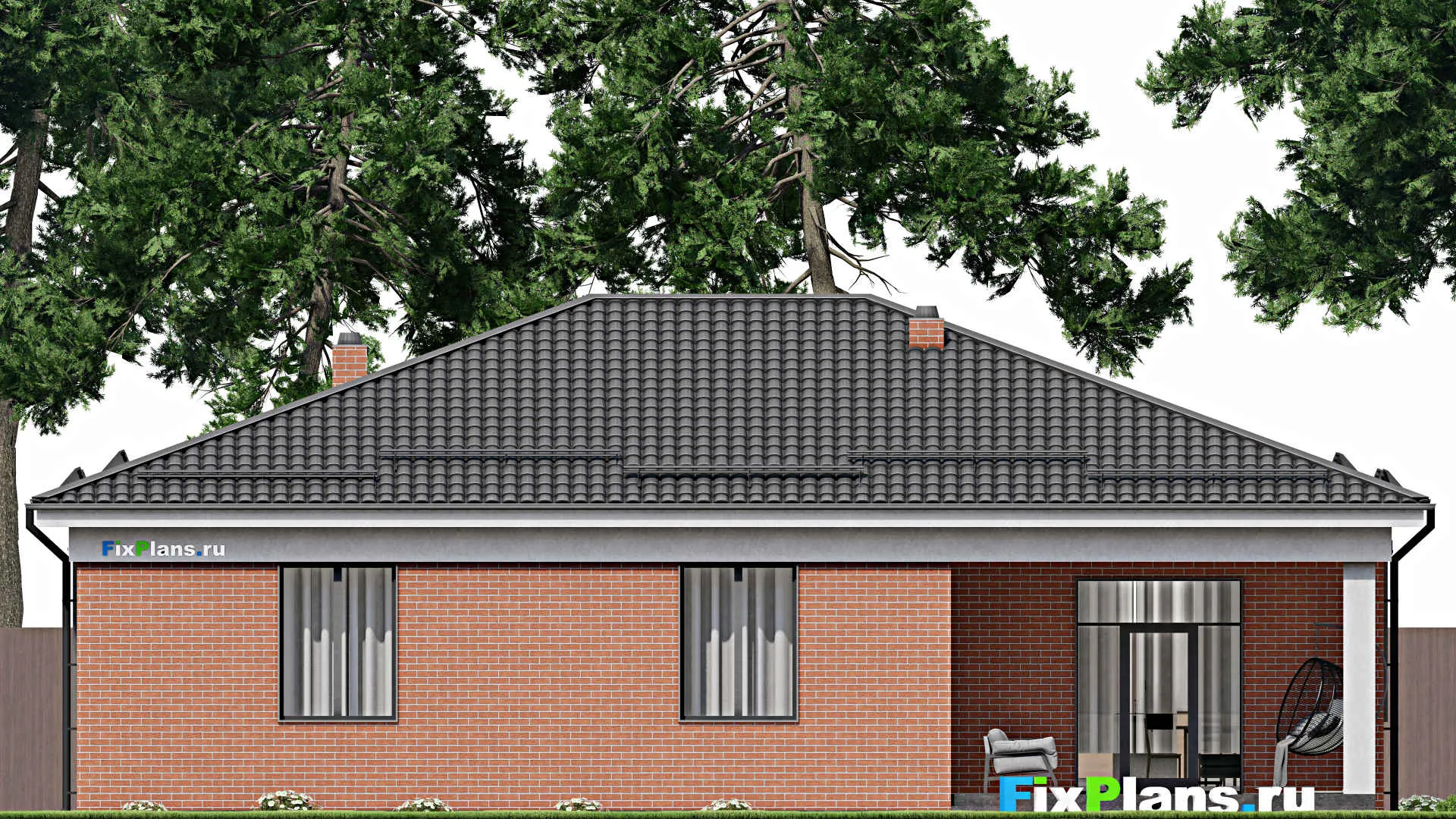 F-3464 - План одноэтажного дома 16 на 17, площадью 190 м² с террасой и 3 спальнями