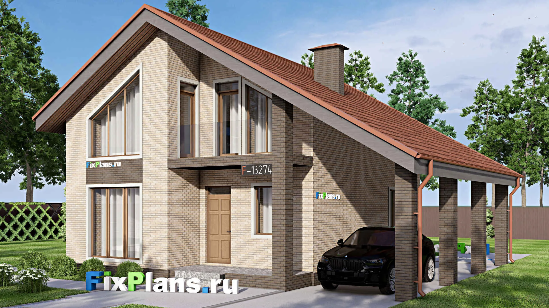 F-13274 - Проект дома с мансардой 12 на 14, площадью 180 м² с террасой, балконом и 4 спальнями