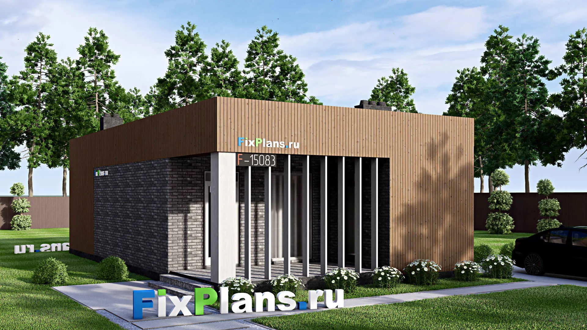 F-15083 - Проект бани 8 на 13, площадью 80 м² с комнатой отдыха, терассой и санузлом