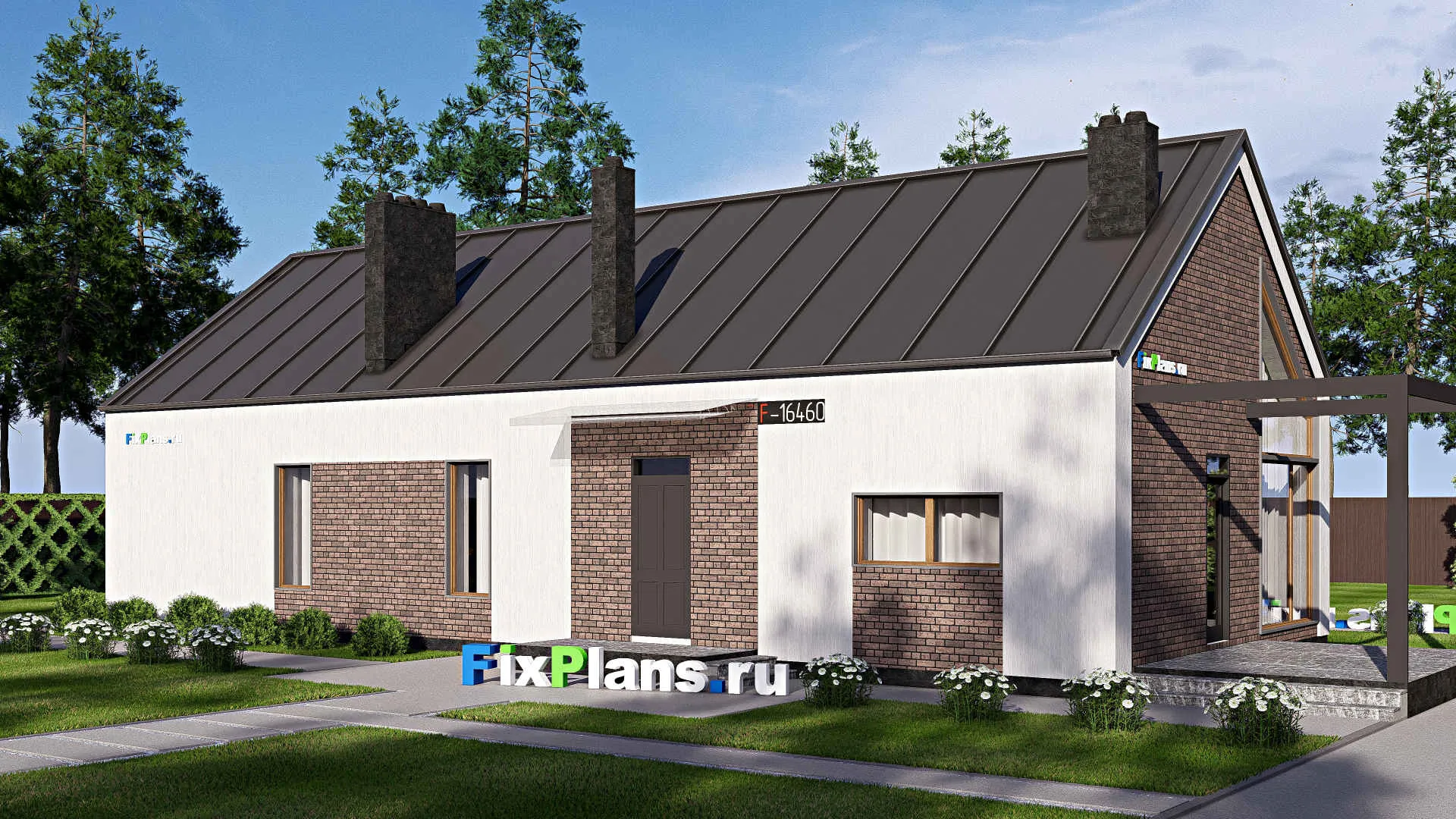 F-16460 - Проект одноэтажного дома 12 на 22, площадью 160 м² с террасой и 3 спальнями